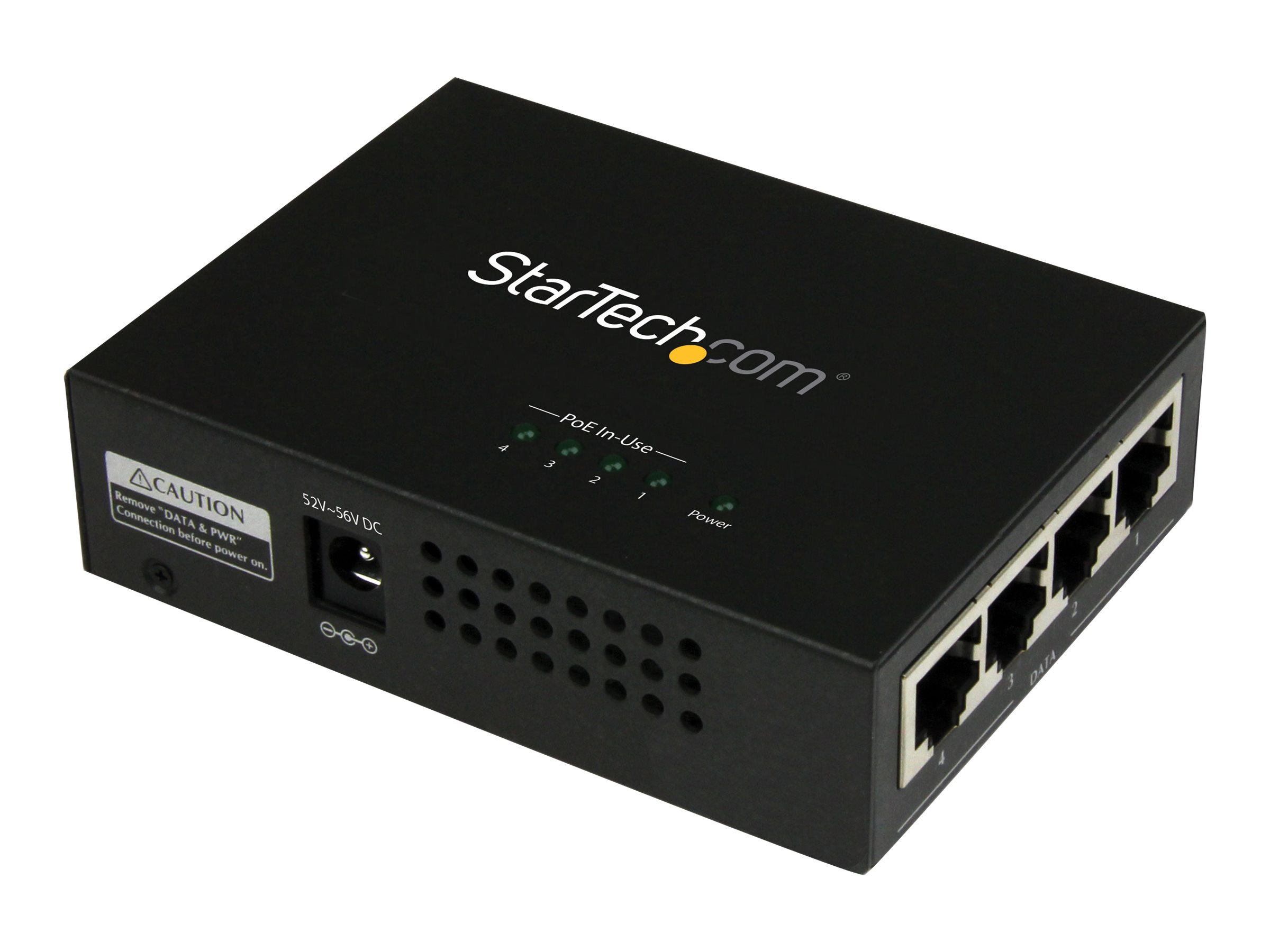 StarTech.com 4 Port Gigabit midspan - PoE+ Injektor - 802.3at/af - Wandmontierbar Power over Ethernet Midspan - Power Injector - Wechselstrom 100-240 V