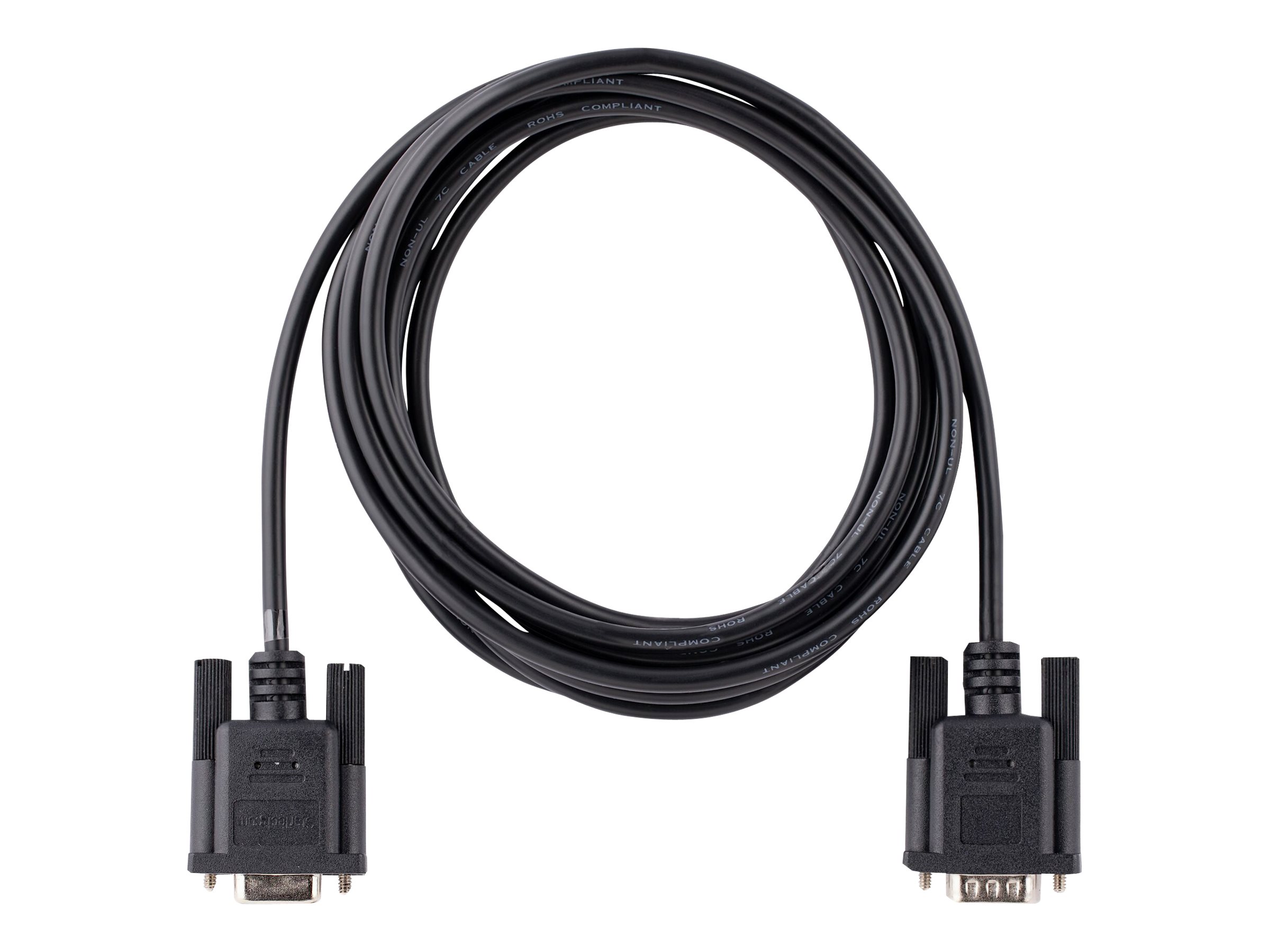 StarTech.com 3m RS232 Serial Null Modem Cable Crossover Serial Cable wAl-Mylar Shielding DB9 Serial COM Port Cable Female to Male Compatible wDTE Devices - Tool-Less Design wThumbscrews Black FM (9FMNM-3M-RS232-CABLE)