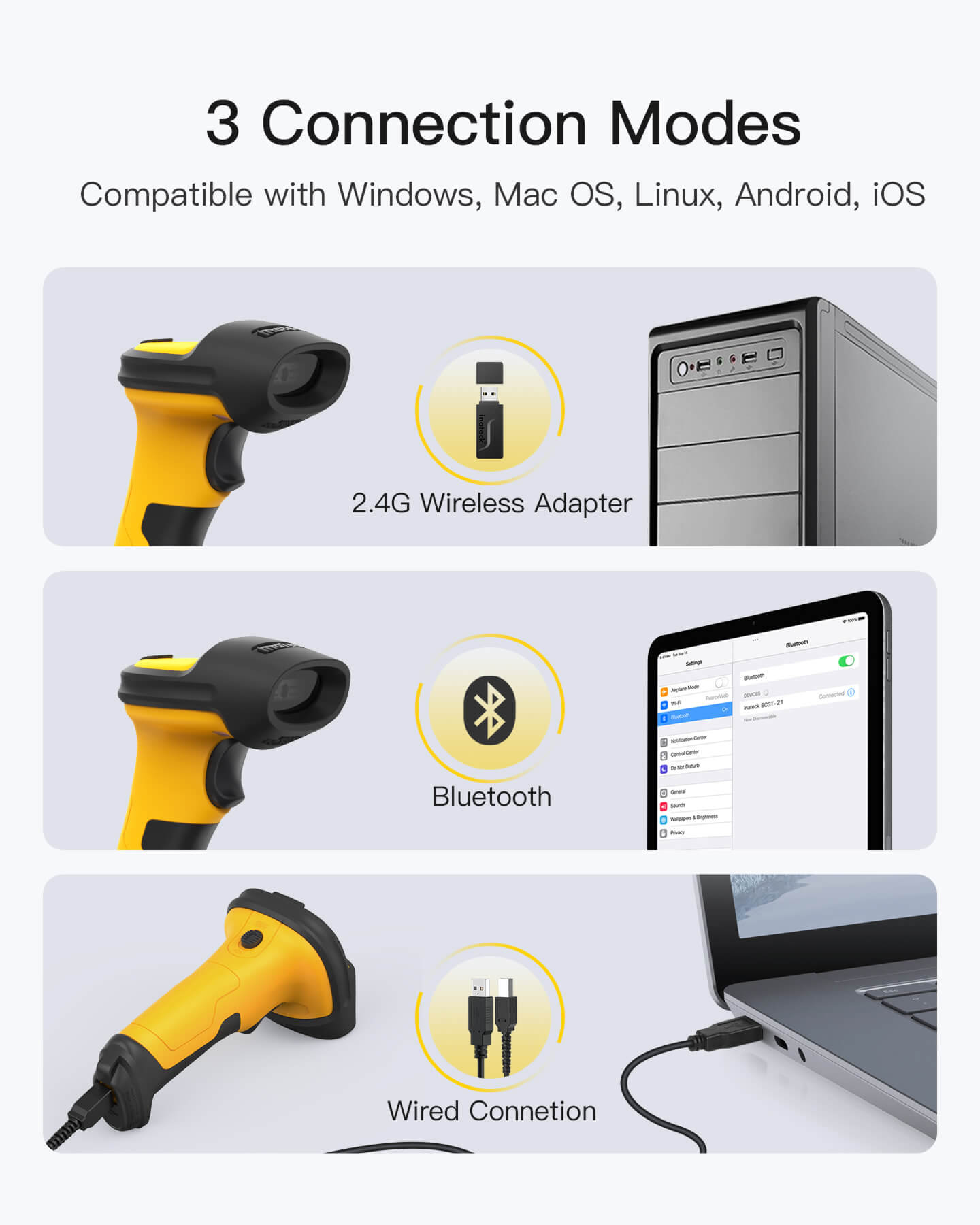Inateck Barcodescanner P6-AI yellow[BCST-P6-AI_yellow], Ansicht 3