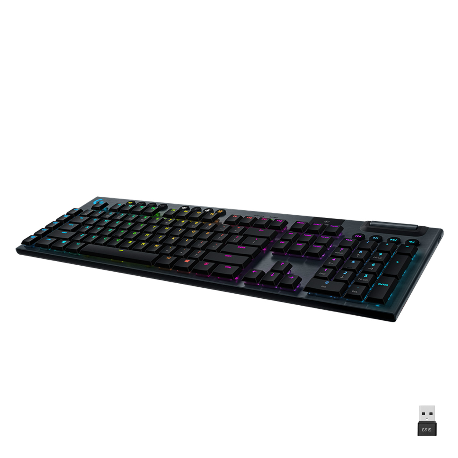 Logitech G G915, Volle Größe (100%), Kabellos, RF Wireless + Bluetooth, Mechanischer Switch, QWERTY, Karbon