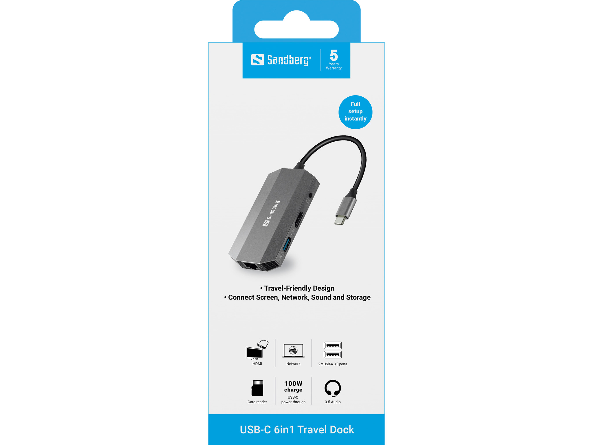 SANDBERG USB-C 6-in1 Travel Dock - Dockingstation, Ansicht 3