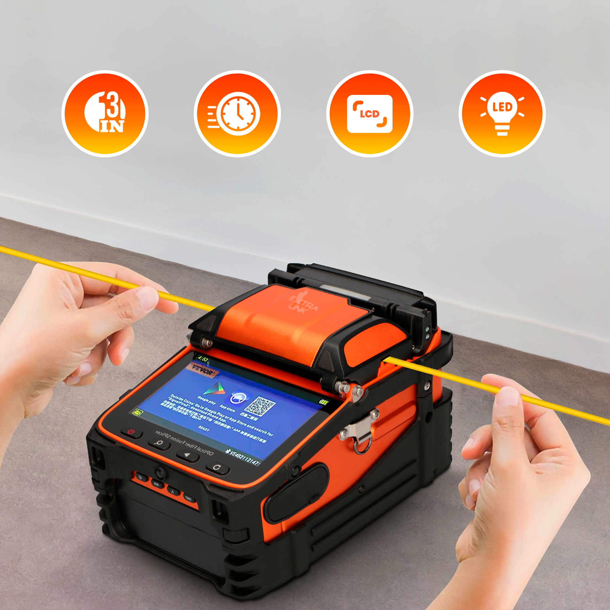 Extralink Fusionsspleißer AI-9 7800mAh Akku - LED-Lampe - LCD 5,1". - 12,9 cm (5.1") - LCD - Aluminium - Orange, Ansicht 3