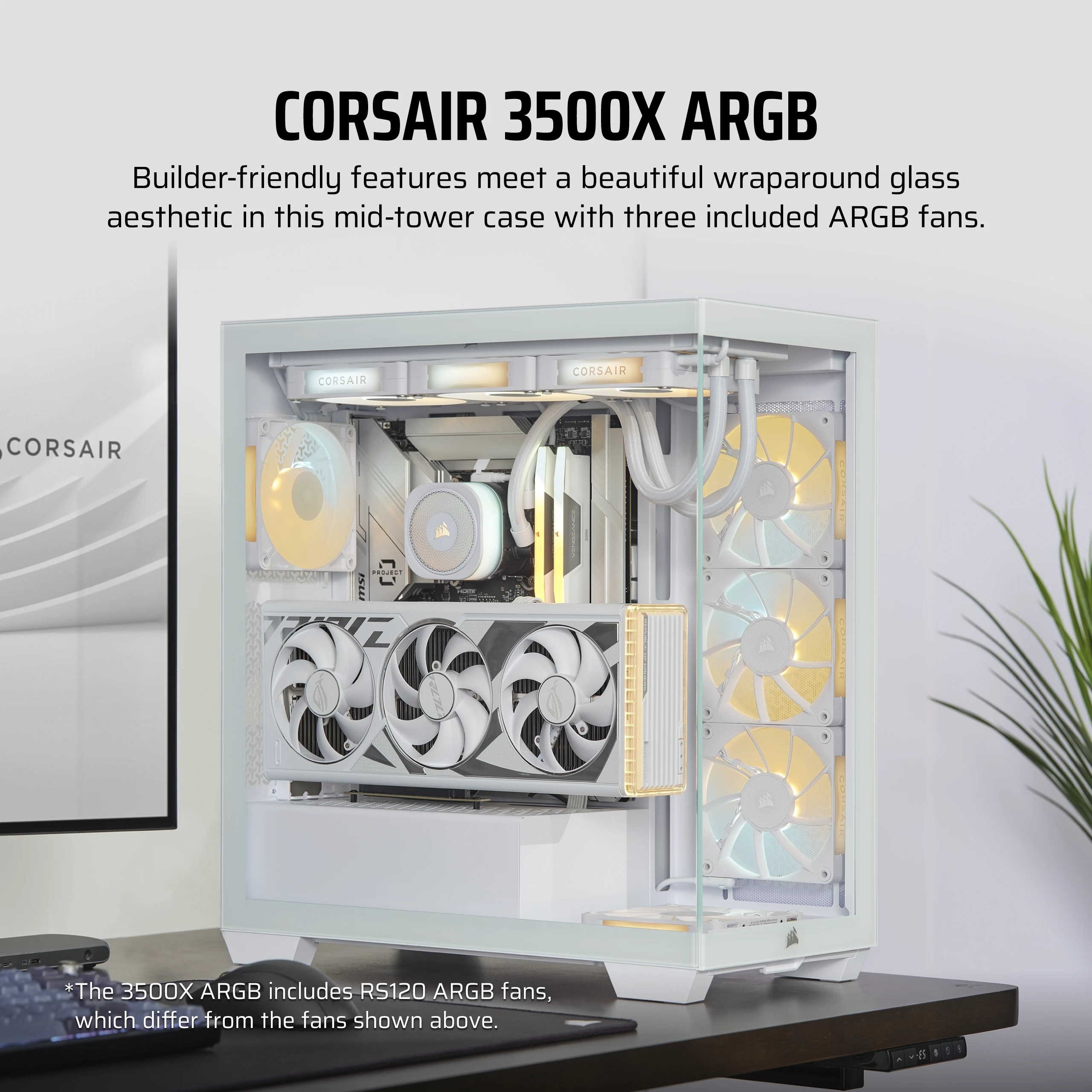 Corsair 3500X ARGB - Mid tower - E-ATX - Seitenteil mit Fenster (gehärtetes Glas), Ansicht 2