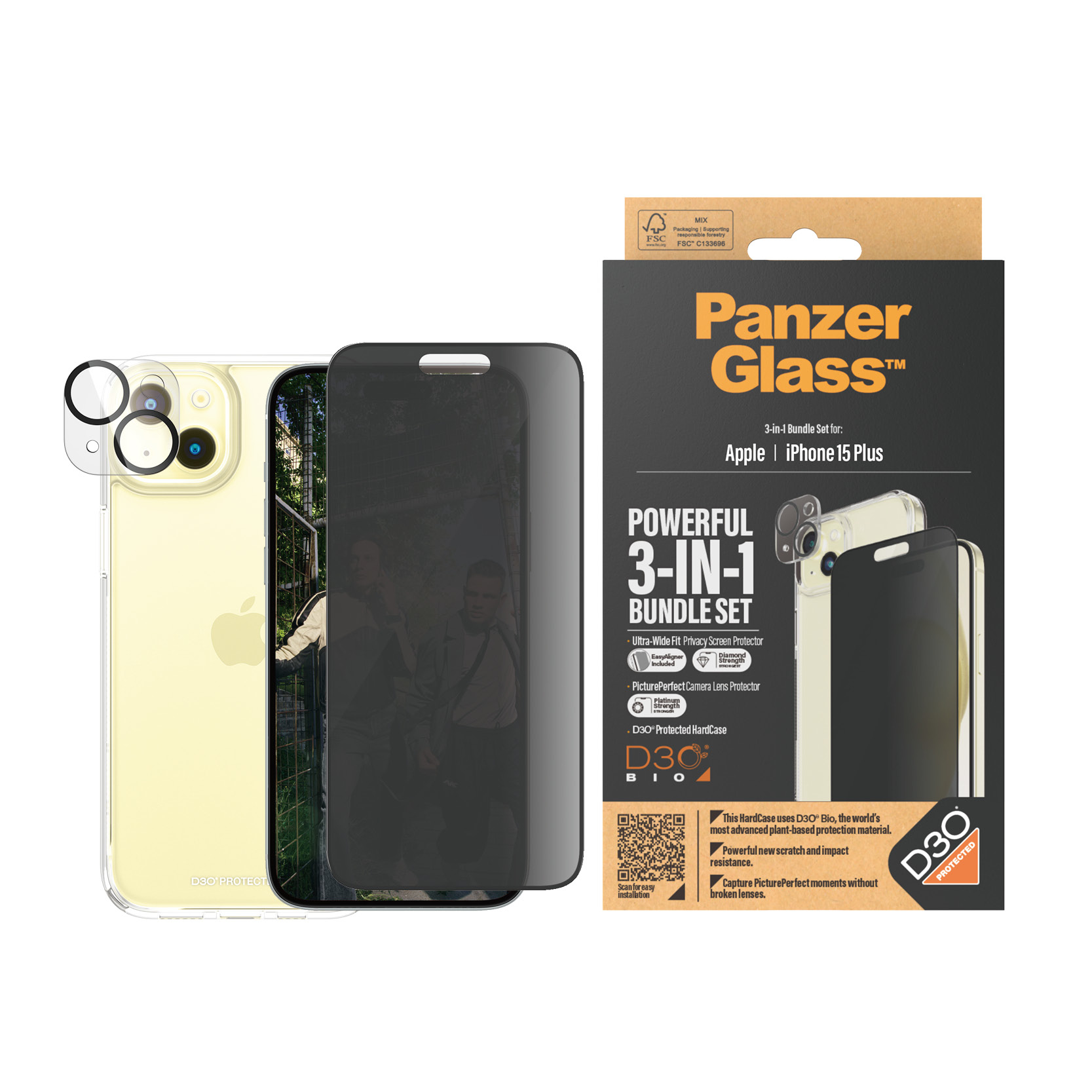 PanzerGlass Privacy - 3-in-1 Pack - Schutzkit für Display / Objektiv / Rückseite für Handy, Ansicht 2