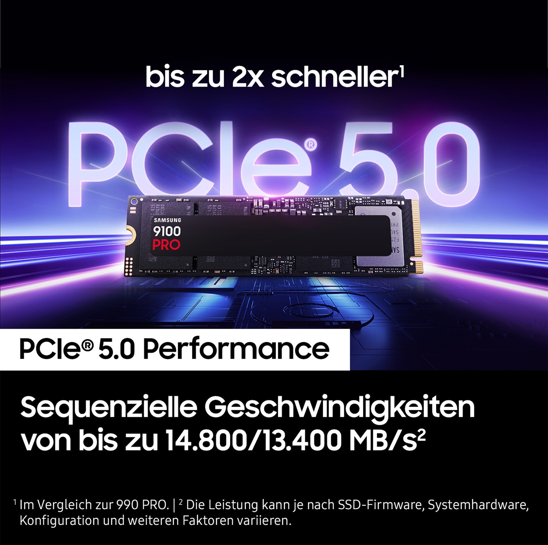 Samsung 9100 PRO SSD NVMe M.2 1TB PCIe 5.0 14.700 MB/s Lesen 13.300 Schreiben Interne, Ansicht 2