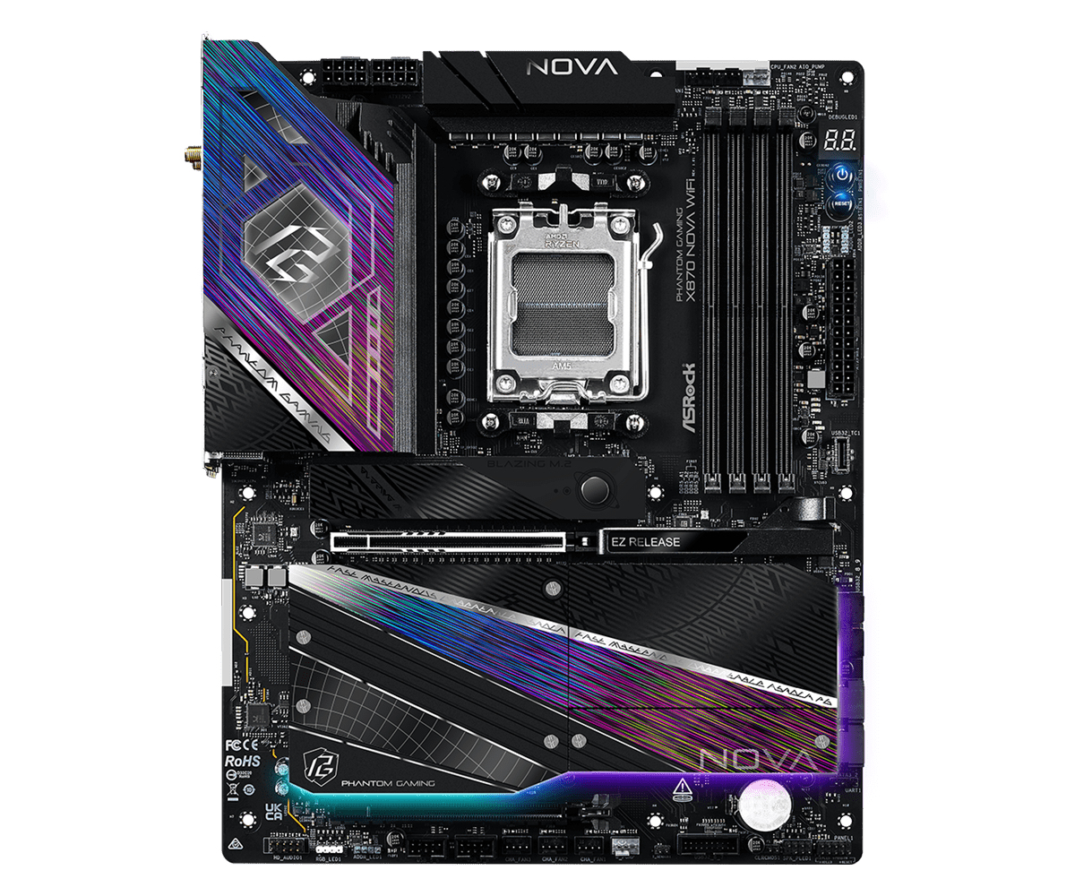 ASRock X870 Nova WiFi AM5 ATX HDMI/USB-C DDR5 - Mainboard - AMD Sockel AM5 (Ryzen Zen4), Ansicht 2