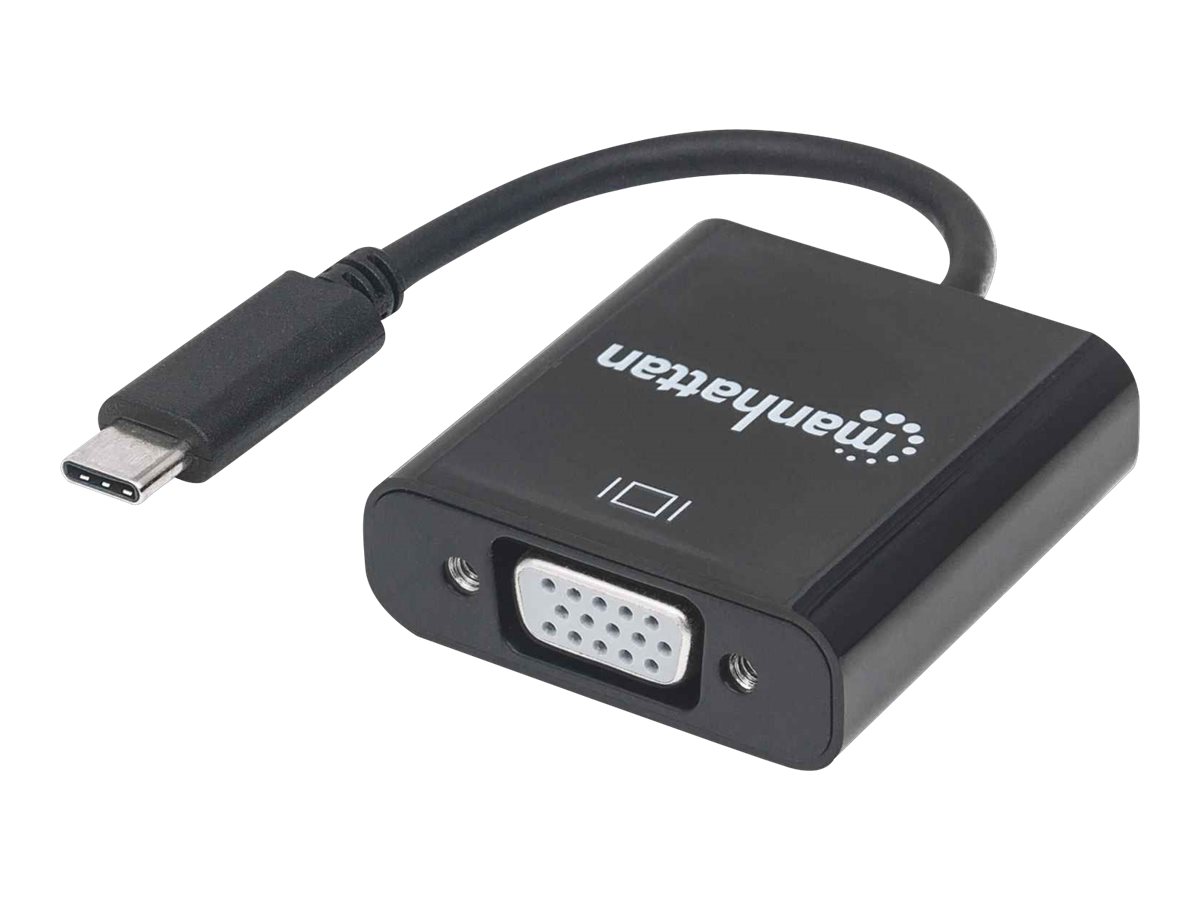 Manhattan USB-C to VGA Converter Cable, 1080p@60Hz, Black, 8cm, Male to Female, Lifetime Warranty, Blister - Videoadapter - 24 pin USB-C männlich zu HD-15 (VGA)
