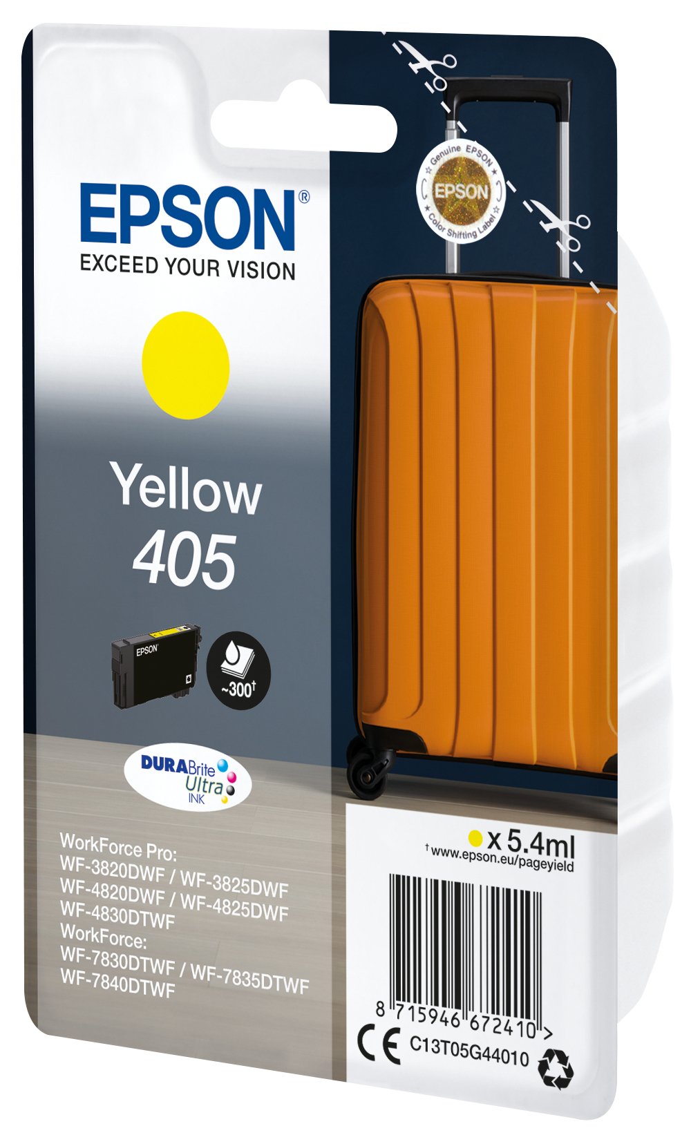 Epson Singlepack Yellow 405 DURABrite Ultra Ink - Original - Tinte auf Pigmentbasis - Gelb - Epson - Einzelpackung - WorkForce WF-7830 - 7835 - 7840 - WorkForce Pro WF-3820 - 3825 - 4820 - 4825 - 4830