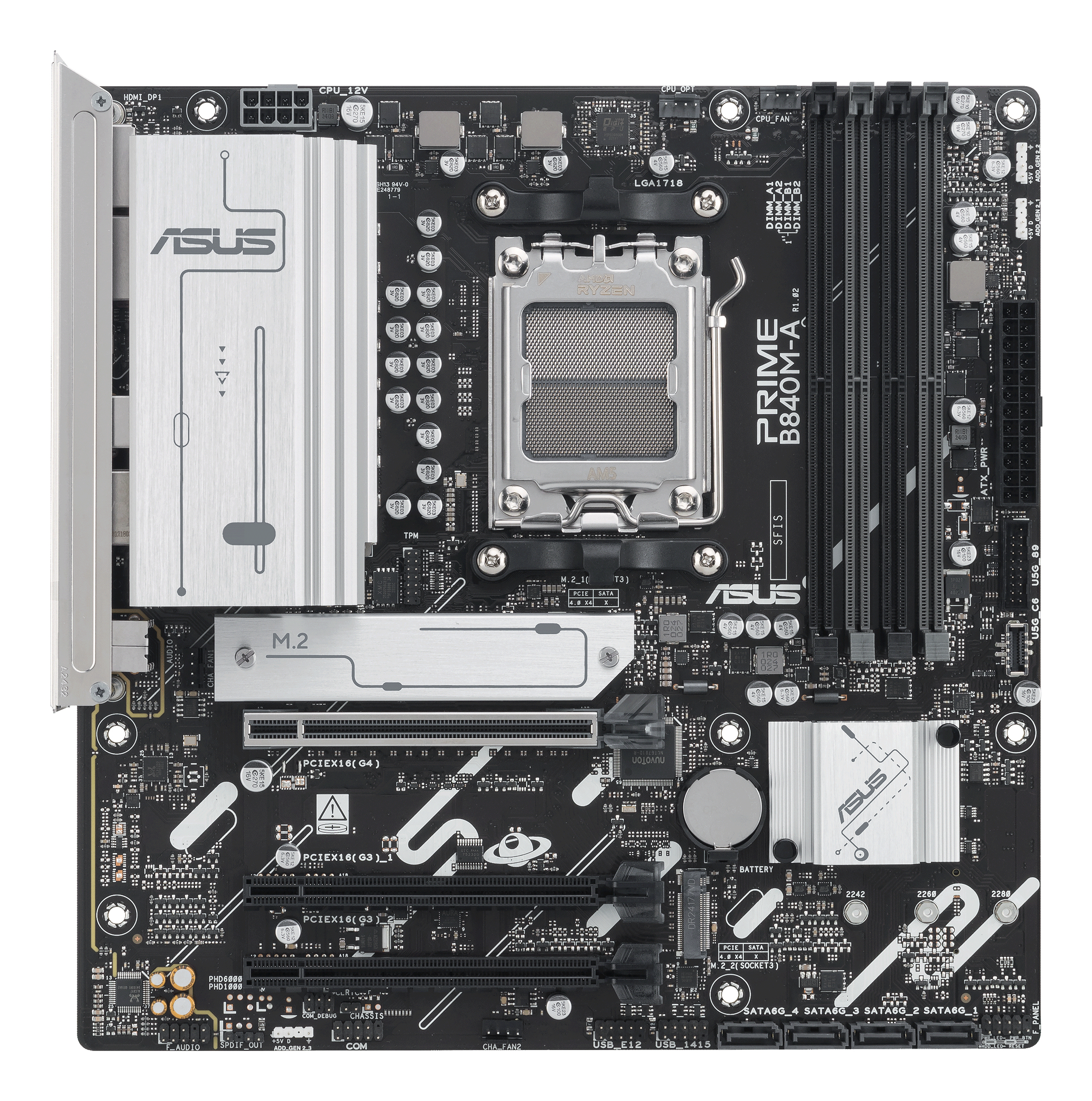 ASUS PRIME B840M-A-CSM - Motherboard - micro ATX - Socket AM5 - AMD B840 Chipsatz - Onboard-Grafik (CPU erforderlich), Ansicht 3