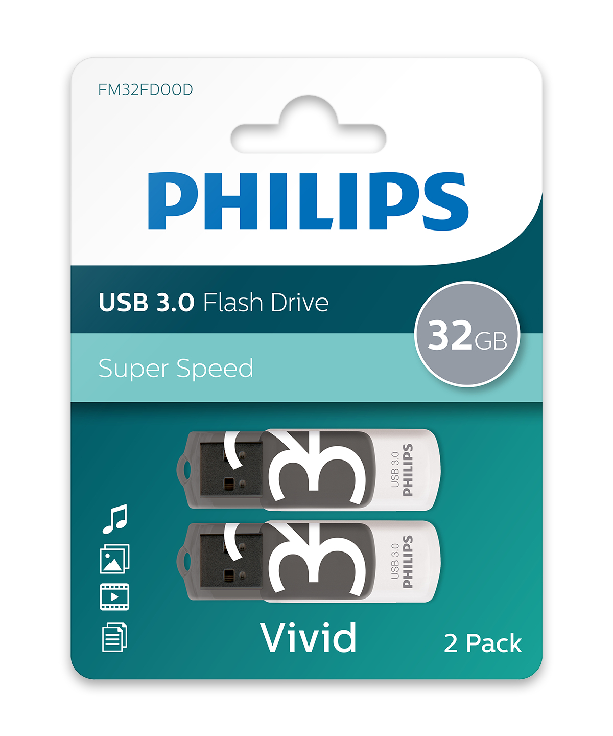 Philips FM32FD00D Vivid Edition 3.0 - USB-Flash-Laufwerk - 32 GB - USB 3.0 (Packung mit 2), Ansicht 3