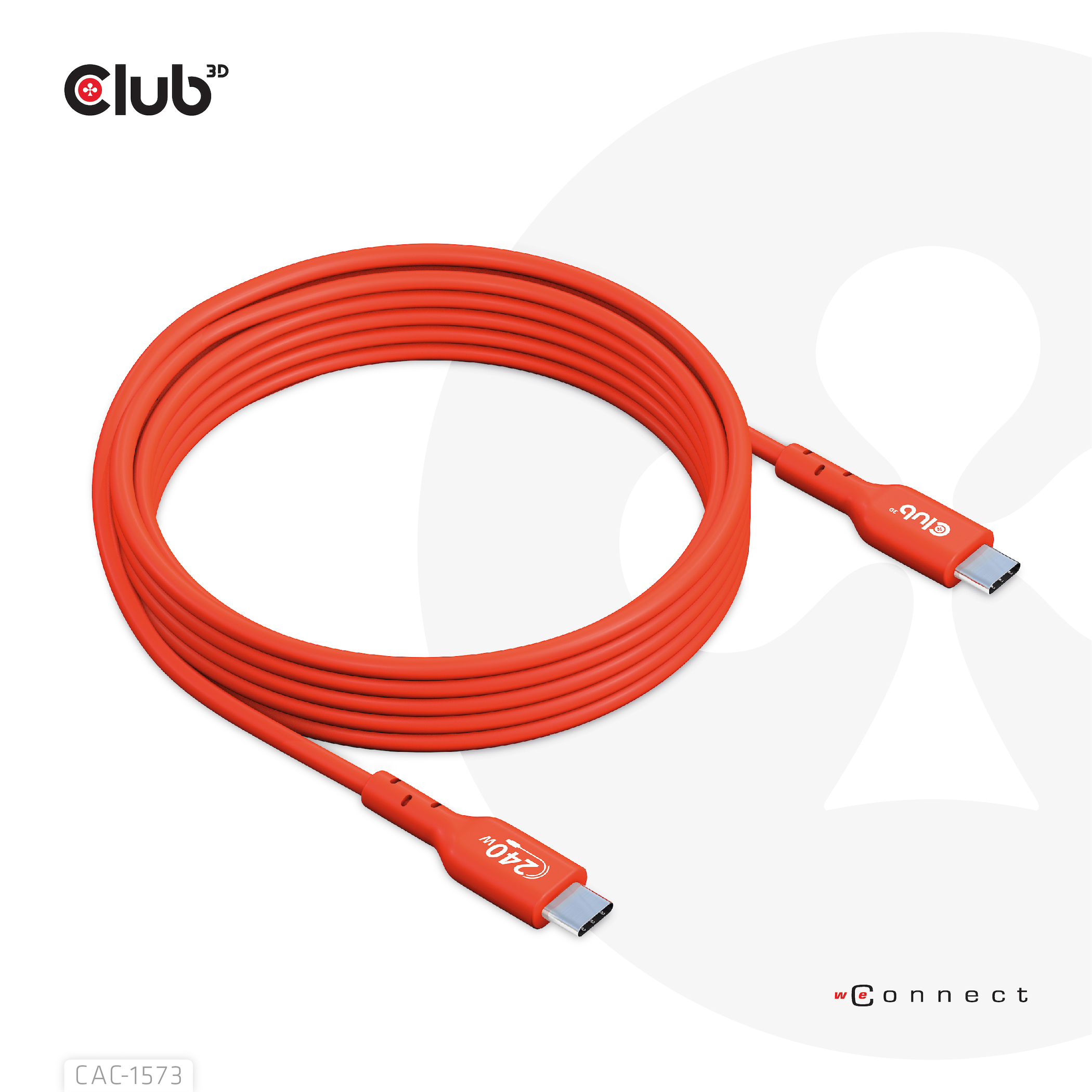 Club 3D USB-Kabel - 24 pin USB-C (M) zu 24 pin USB-C (M) - USB 2.0 - 48 V - 5 A - 2 m - bi-direktional - bis zu 240 W, Ansicht 3