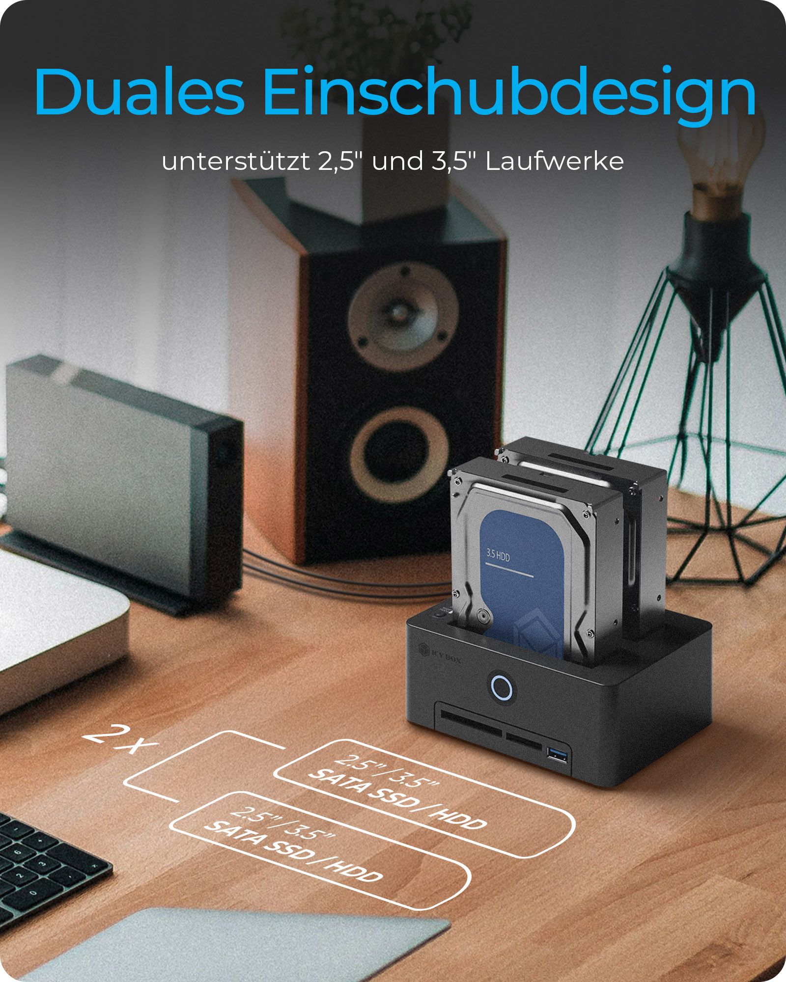 ICY BOX IB-1233CL-CR - HDD / SSD Dockingstation - Klonstation Schächte: 2 - 2,5 / 3,5 gemeinsam genutzt, Ansicht 4