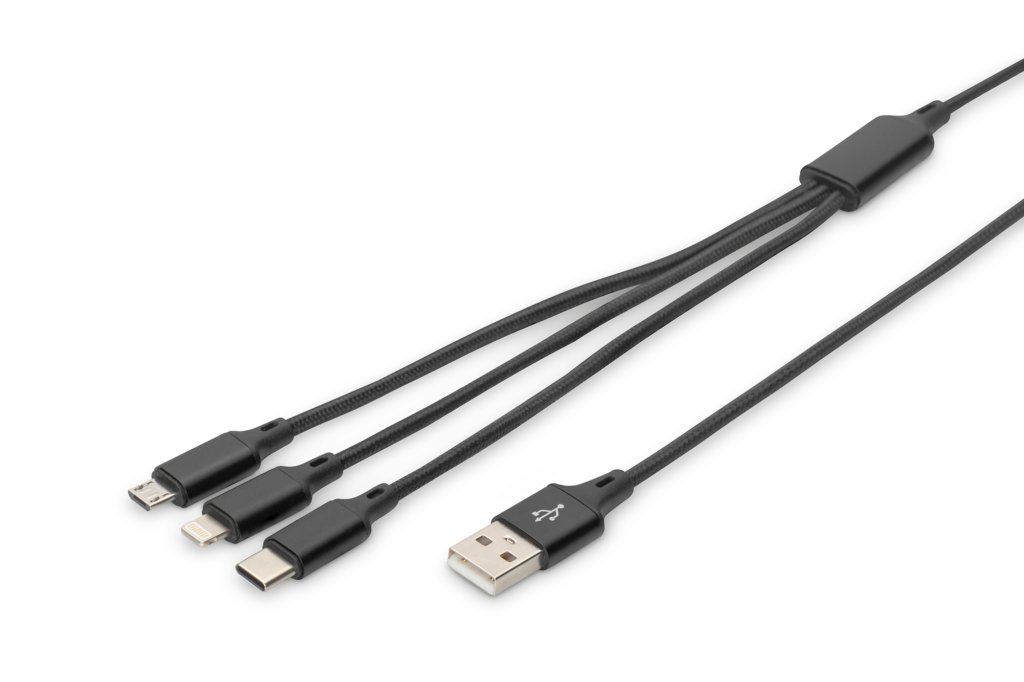 DIGITUS 3-in-1 Ladekabel, 1 m, USB A, USB C, Schwarz