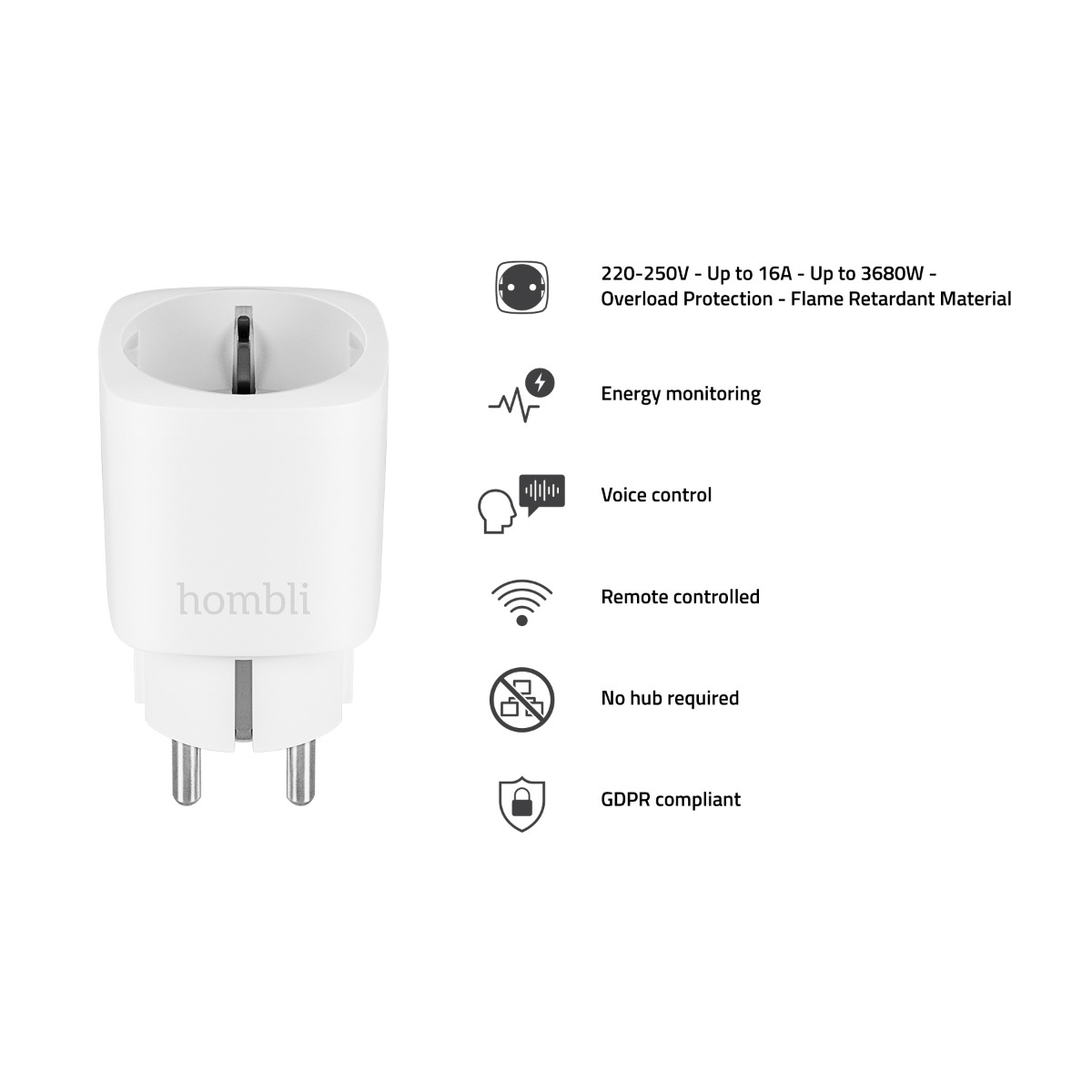 Hombli Smart-Steckdose EU - Kabellos - WLAN - Indoor - Weiß - Kunststoff - Status, Ansicht 3