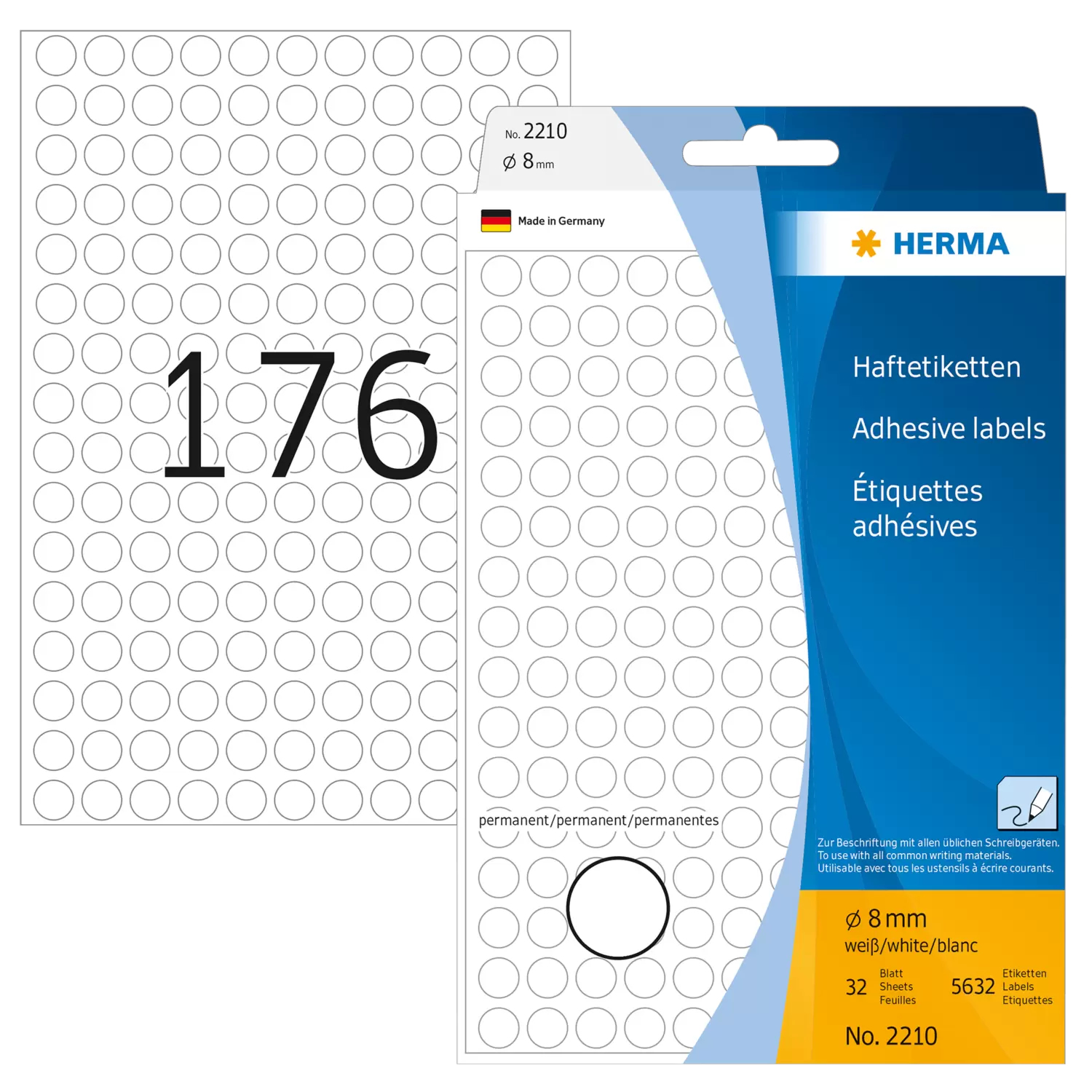 HERMA Weiß - 8 mm rund 5632 Etikett(en) (32 Bogen x 176), Ansicht 2