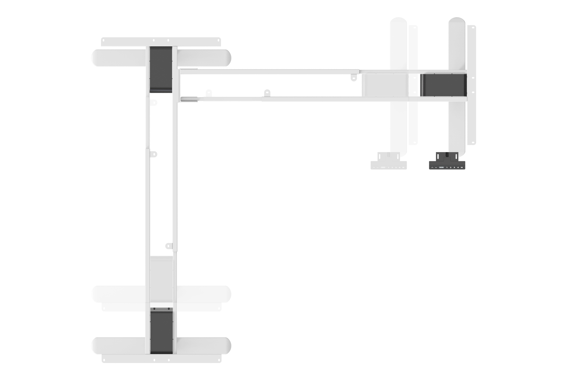 DIGITUS Elektrisch höhenverstellbares Tischgestell, 90° L-Form, Triple-Motor, 2-Stufen, Weiß, Ansicht 3