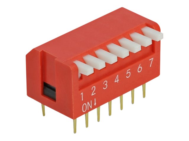 Delock DIP flip switch piano 7-digit 2.54 mm pitch THT vertical - DIP-Schalter - Rot (Packung mit 2)