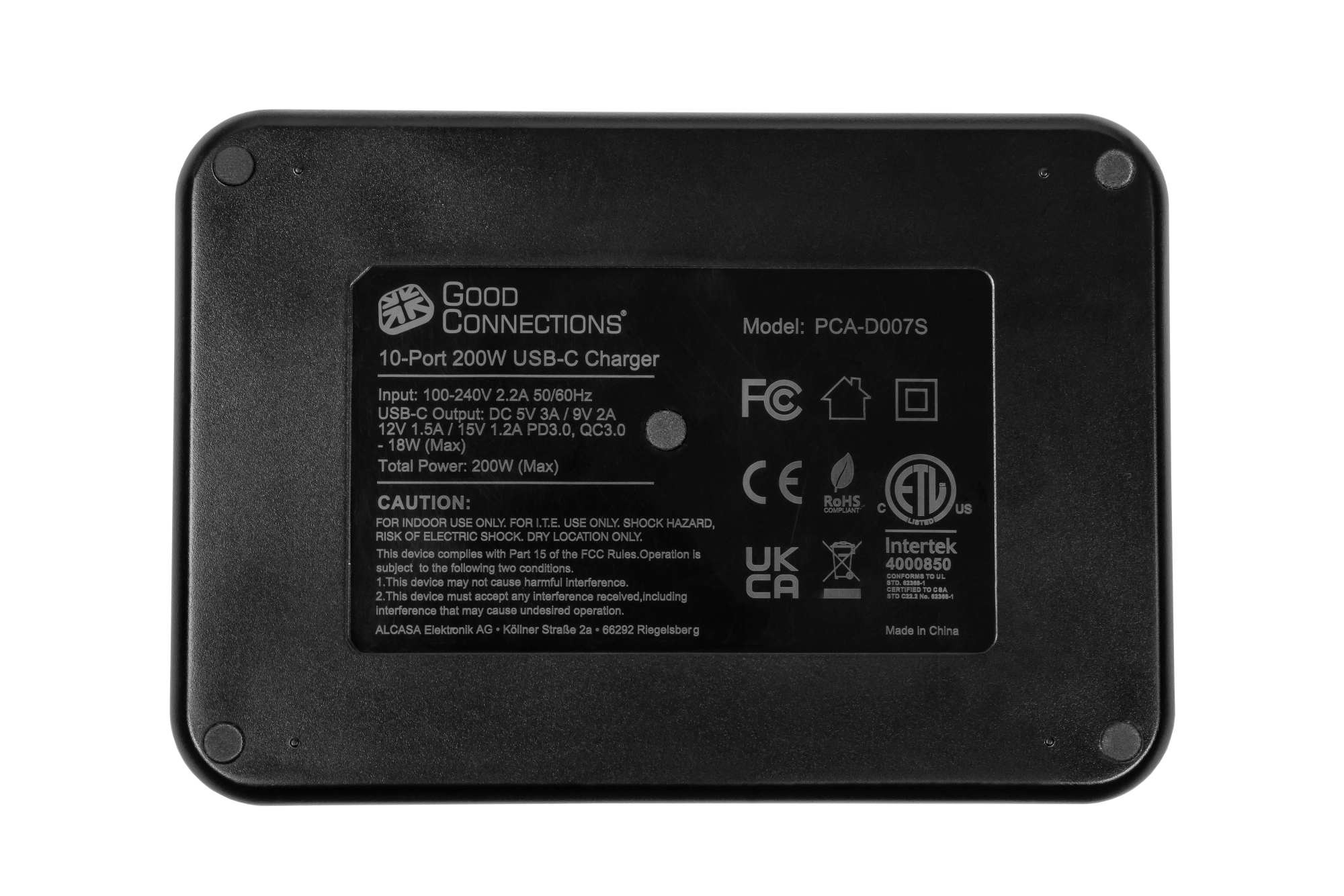 Good Connections GC USB-Desktop-Schnellladestation 200W 10-Port 10x USB-C schwarz, Ansicht 2