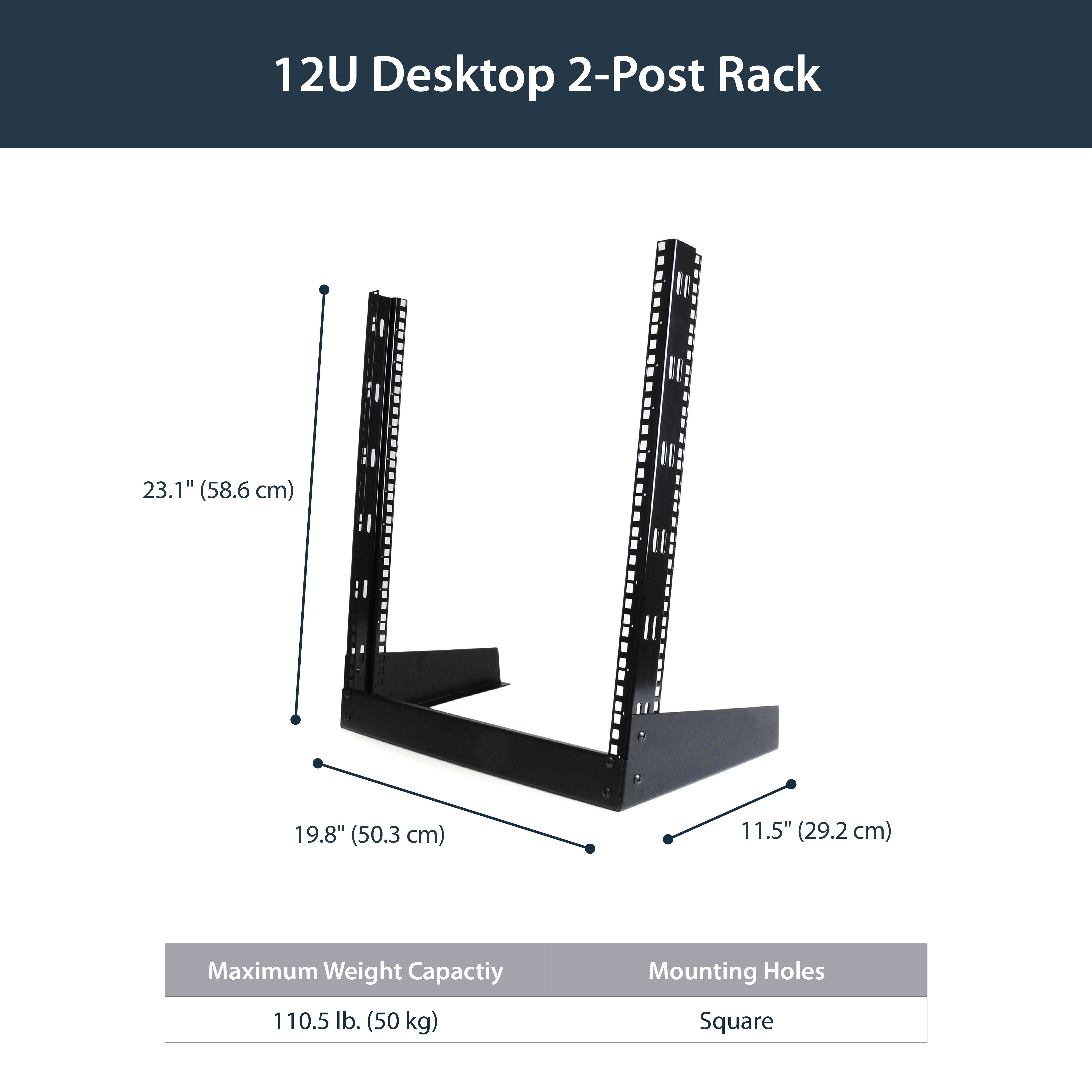 StarTech.com 12 HE 19 Desktop 2 Pfosten Open Frame Rack - Schrank offener Rahmen - Schwarz - 12U - 48.3 cm (19), Ansicht 4