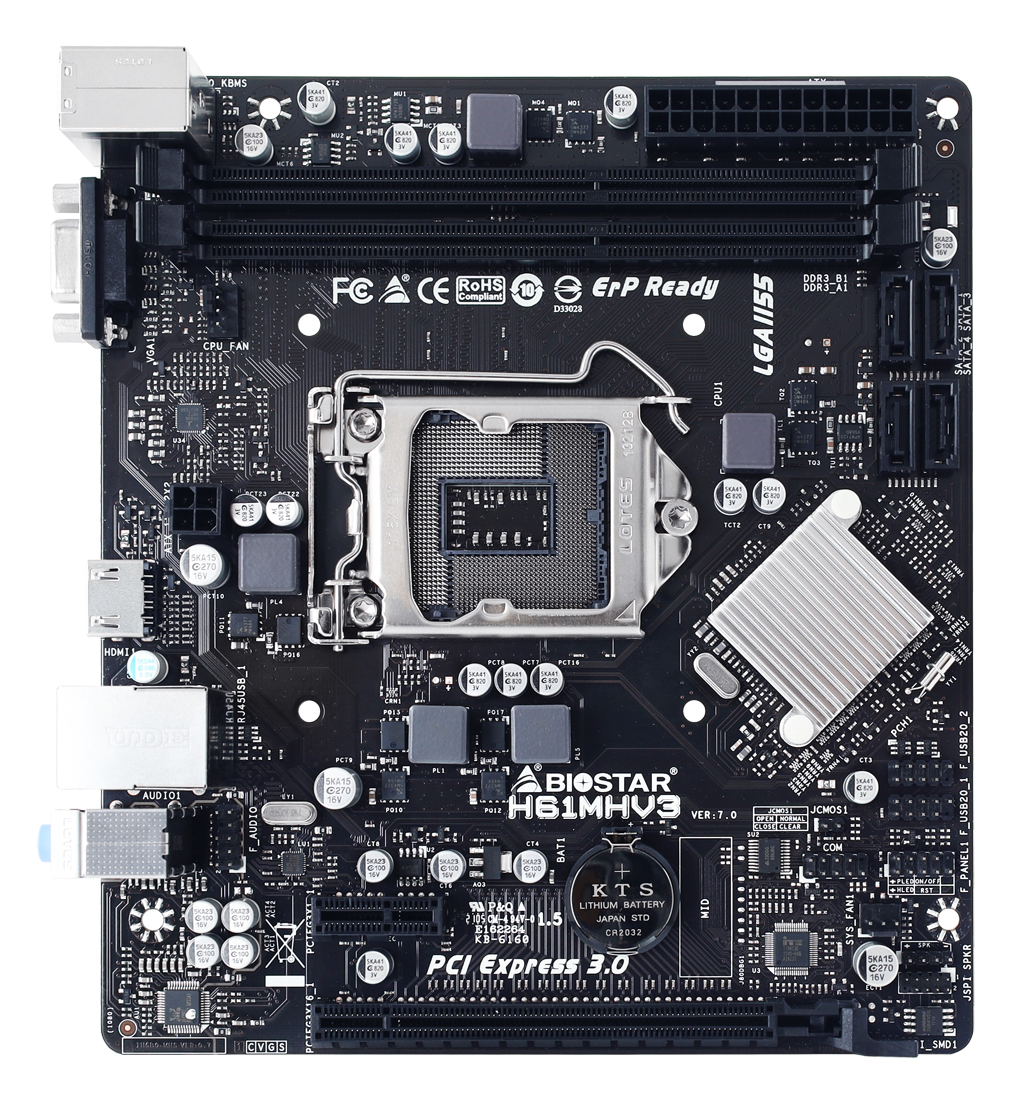 Biostar H61MHV3 - Motherboard - micro ATX - LGA1155-Sockel - H61 Chipsatz - Gigabit LAN - Onboard-Grafik, Ansicht 2