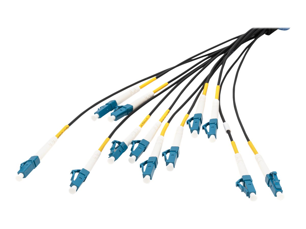 DIGITUS Vorkonfektionierte Glasfaser Universal Breakout Kabel, Singlemode OS2, 12 Fasern, LC/UPC - LC/UPC