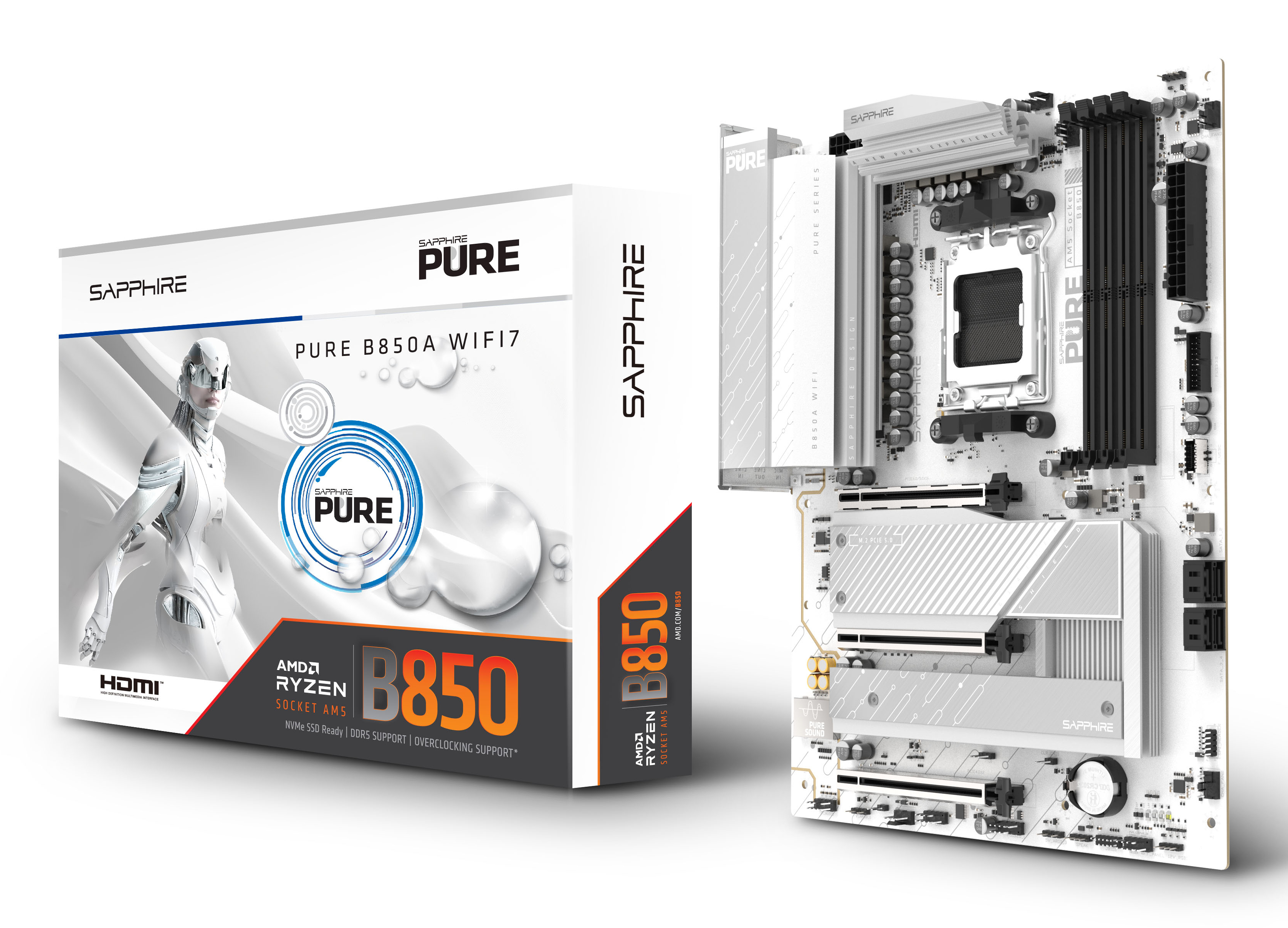 Sapphire PURE B850A WIFI 7 AMD B850 Socket AM5 ATX - Mainboard - AMD Sockel AM5 (Ryzen Zen4), Ansicht 3