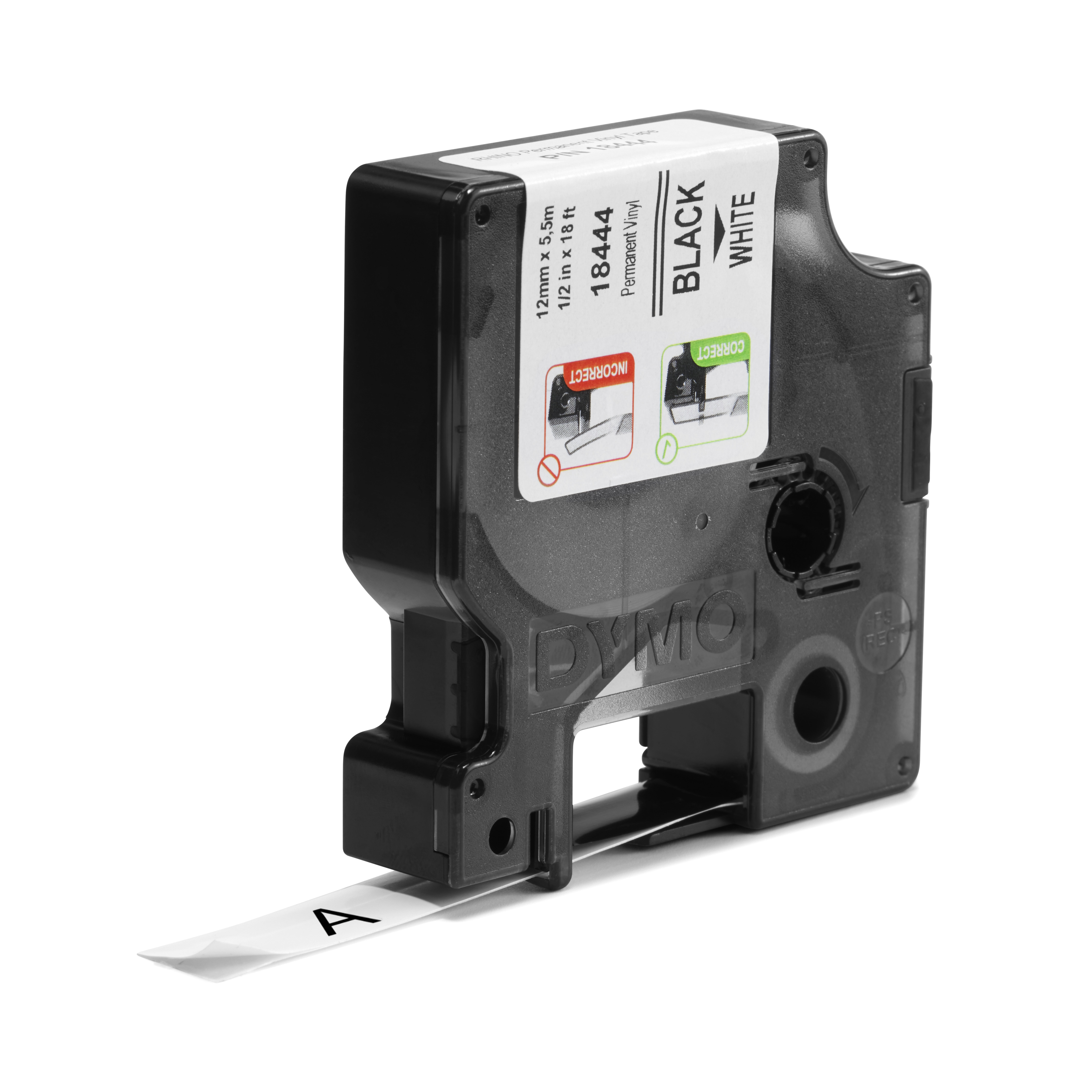 Dymo IND All-Purpose - Vinyl - Klebstoff - Schwarz auf Weiß - Rolle (1,2 cm x 5 m), Ansicht 2