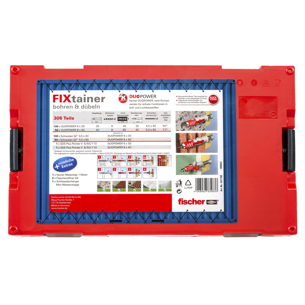 fischer FIXtainer 306 - Schrauben- & Dübelsatz - Beton - Grau - 150 Stück(e) - Box, Ansicht 3