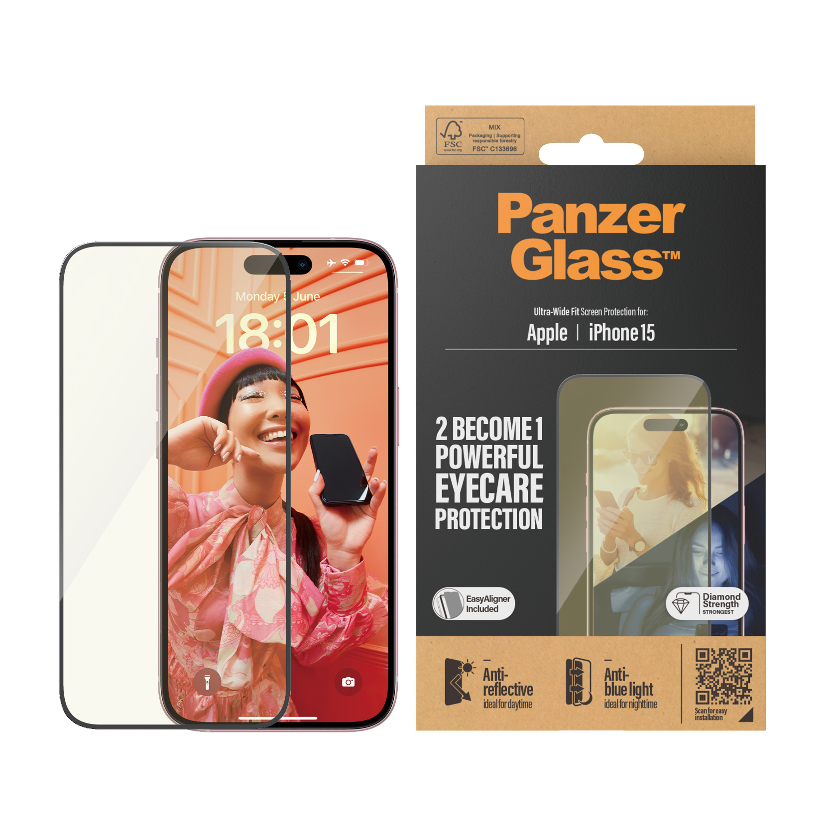 PanzerGlass Bildschirmschutz für Handy - Augenschutz, ultraweiter Sitz mit EasyAligner, Ansicht 3