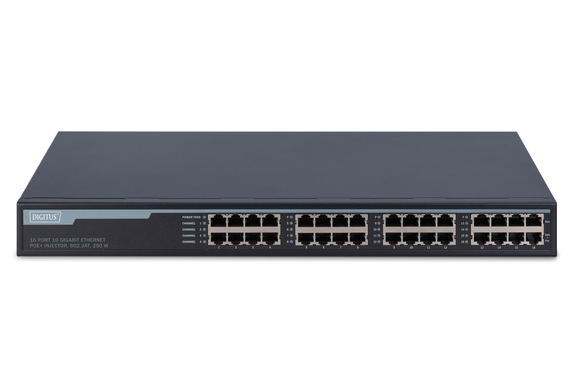 DIGITUS 16-Port Gigabit Ethernet PoE+ Injektor, 802.3at, 250 W, Ansicht 4