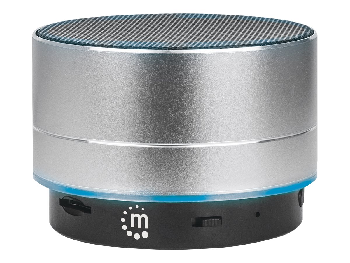 Manhattan Metallic Bluetooth Speaker (Clearance Pricing), Splashproof, Range 10m, microSD card reader, Aux 3.5mm connector, USB-A charging cable included (5V charging), Silver, Three Years Warranty - Lautsprecher - tragbar - kabellos - Bluetooth - Si...