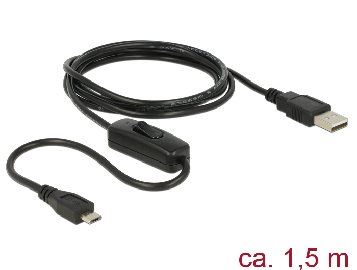 Delock 84803, 1,5 m, USB A, Micro-USB B, USB 2.0, Schwarz