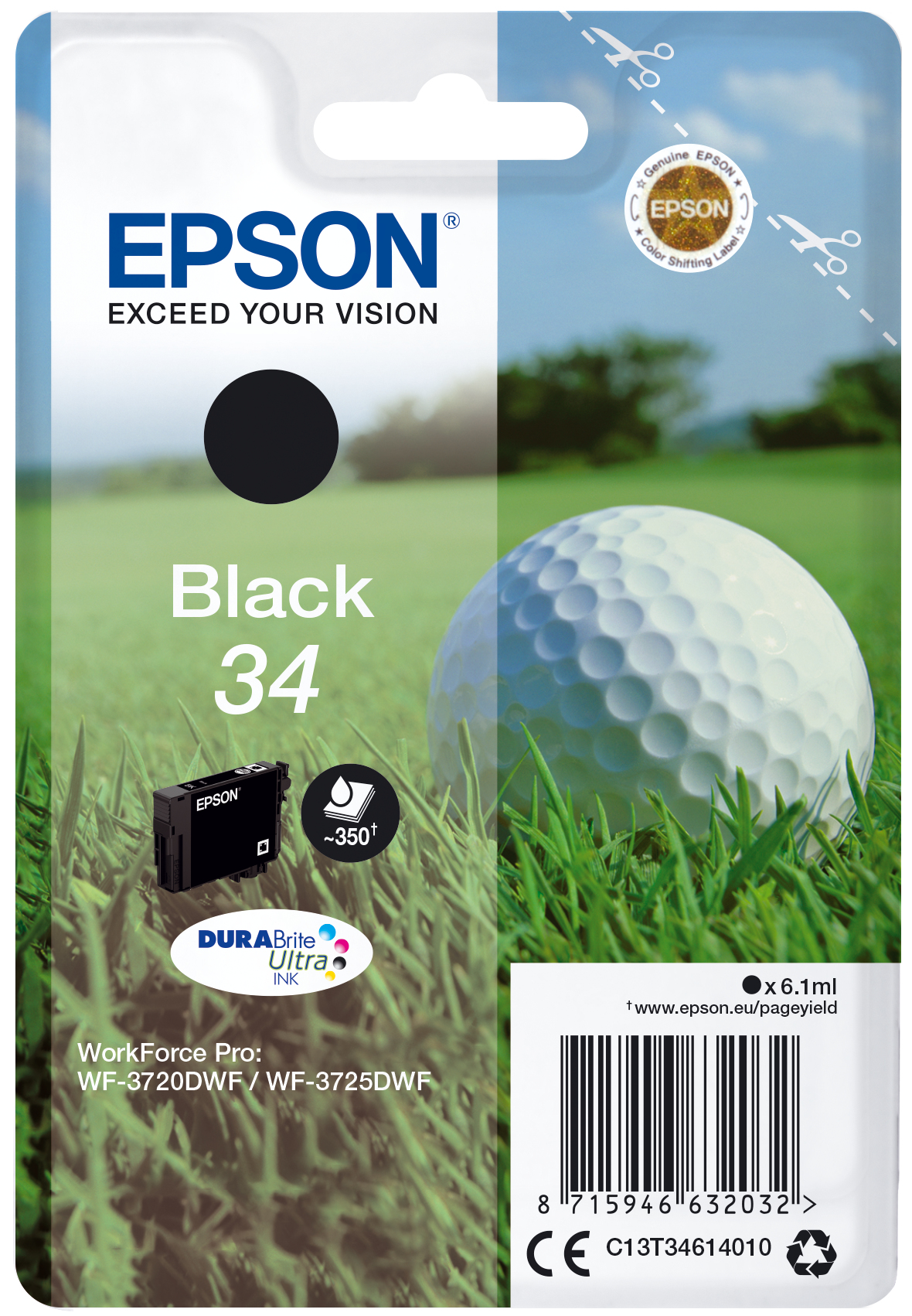 Epson Golf ball Singlepack Black 34 DURABrite Ultra Ink - Standardertrag - Tinte auf Pigmentbasis - 6,1 ml - 350 Seiten - 1 Stück(e)
