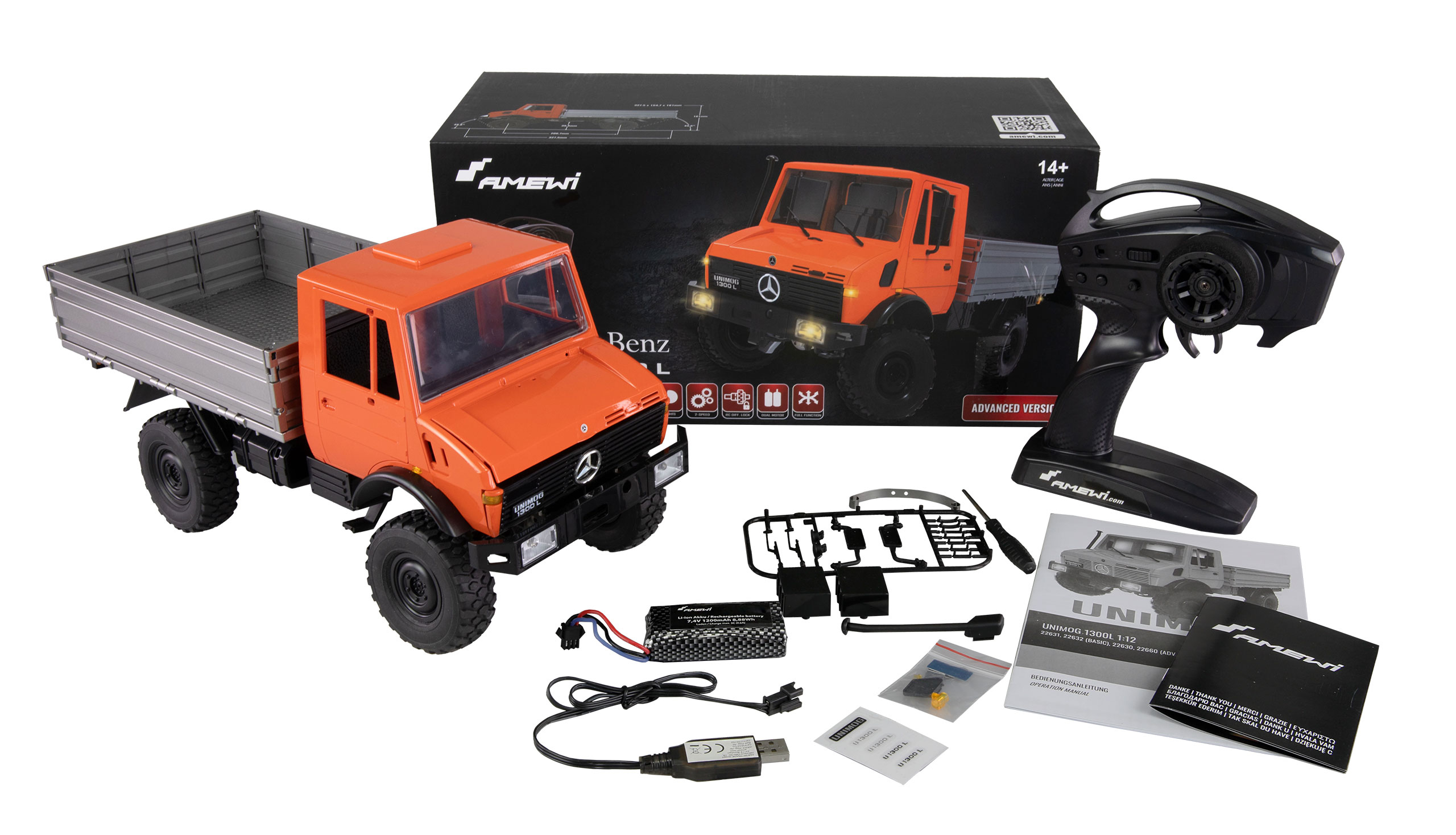 Amewi Mercedes-Benz Unimog Advanced 4WD Orange RTR 1 12, Ansicht 2
