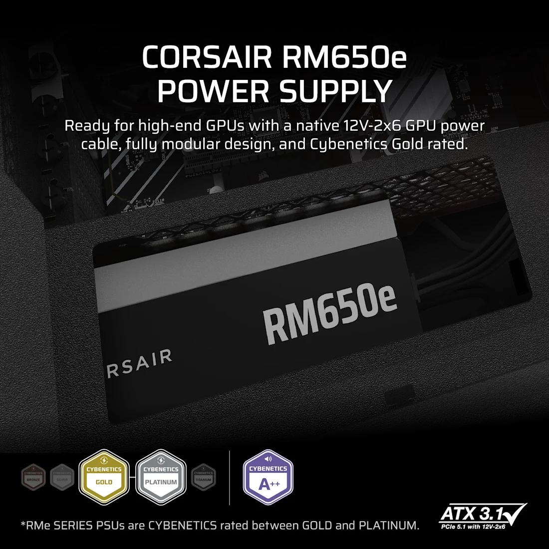 Corsair RMe Series RM650e - Netzteil (intern) - ATX 3.1 - 80 PLUS Gold - Wechselstrom 100-240 V - 650 Watt - Europa, Ansicht 2
