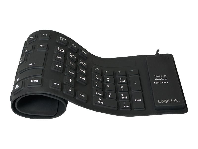 Logilink Tastatur USB / PS/2 Flexibel Wasserfest schwarz (ID0019A)