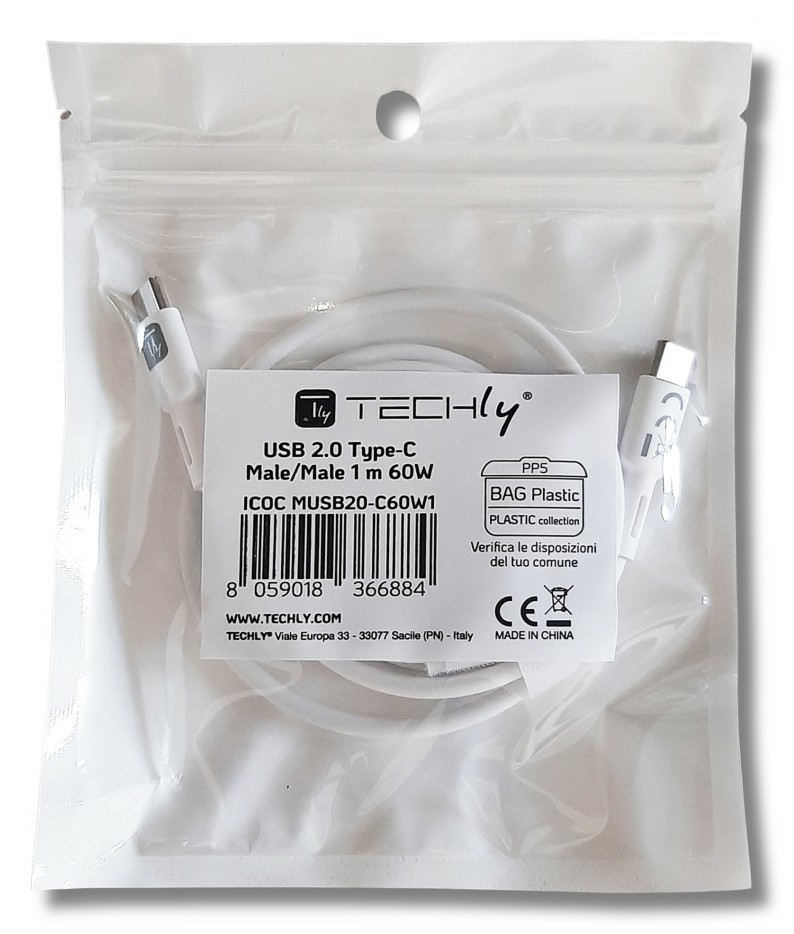Techly USB-C Stecker 2.0 Kabel 1m weiß - Kabel - Digital/Daten, Ansicht 3