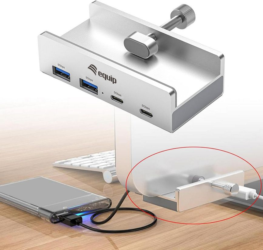 Equip Klemm USB-A3.2-Hub->2xUSB-C/2xUSB-A - Hub - 5 Gbps, Ansicht 3
