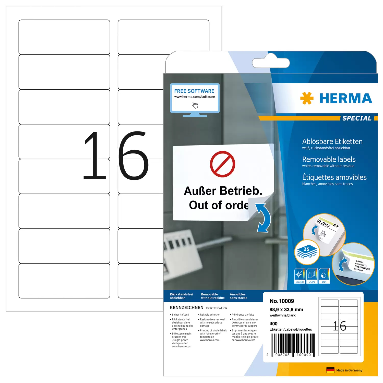 HERMA Special - Papier - matt - selbstklebend, entfernbarer Klebstoff - weiß - 88.9 x 33.8 mm 400 Etikett(en), Ansicht 4