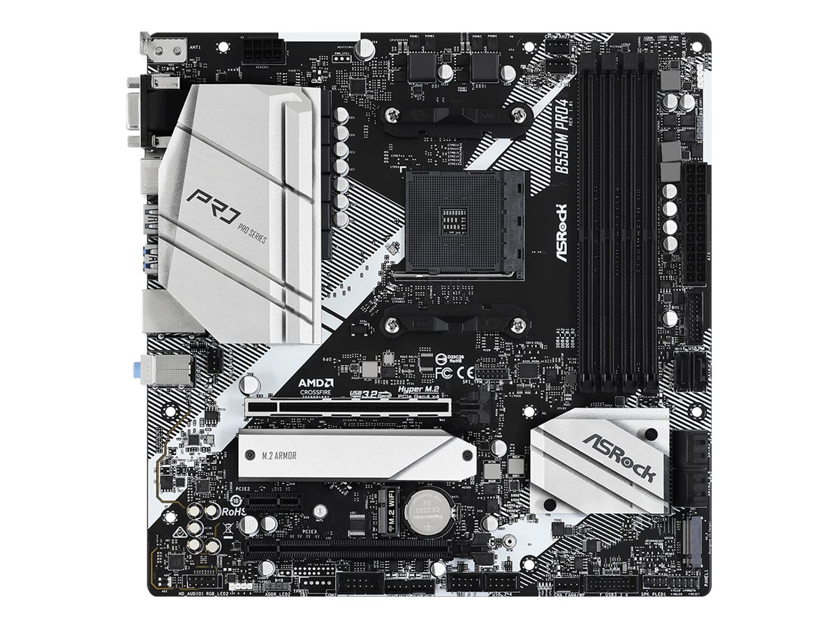 ASRock B550M Pro4 - Motherboard - micro ATX - Socket AM4 - AMD B550 - USB-C Gen2, USB 3.2 Gen 1, USB 3.2 Gen 2 - Gigabit