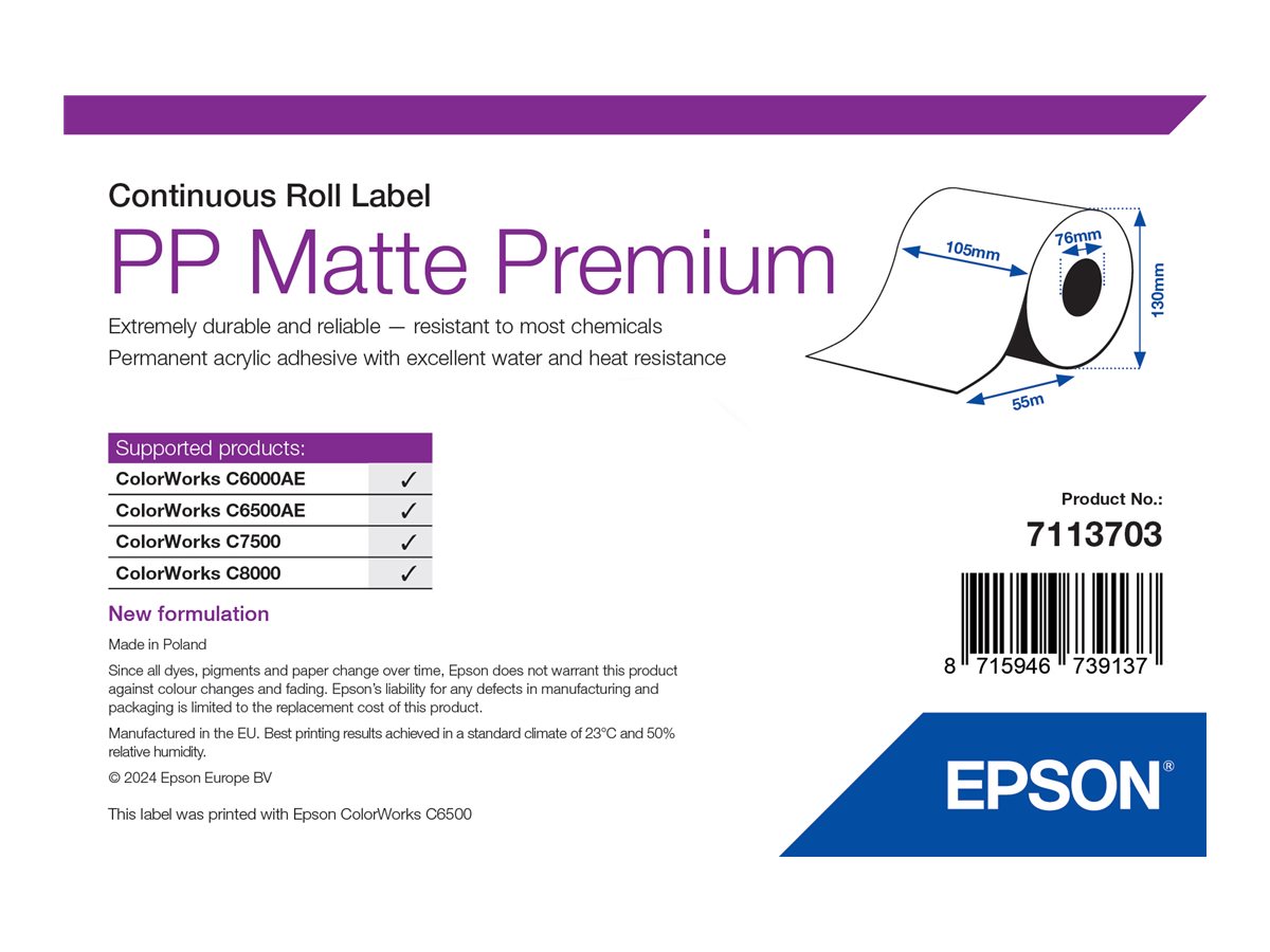 Epson Premium - Polypropylen (PP) - matt - permanenter Acrylklebstoff - Rolle (105 cm x 55 m)