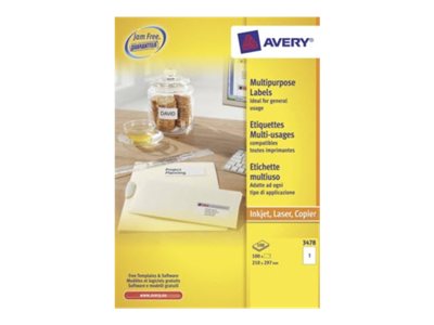 Avery Zweckform Avery - Weiß - A4 - 210 x 297 mm 100 Etikett(en) (100 Bogen x 1), Ansicht 2