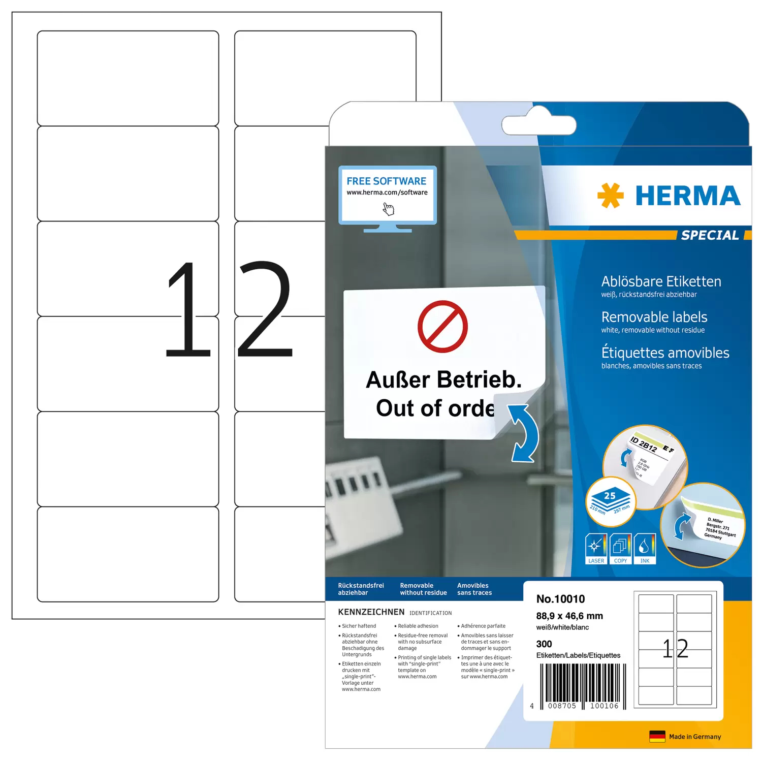 HERMA Special - Papier - matt - selbstklebend, entfernbarer Klebstoff - weiß - 88.9 x 46.6 mm 300 Etikett(en), Ansicht 4