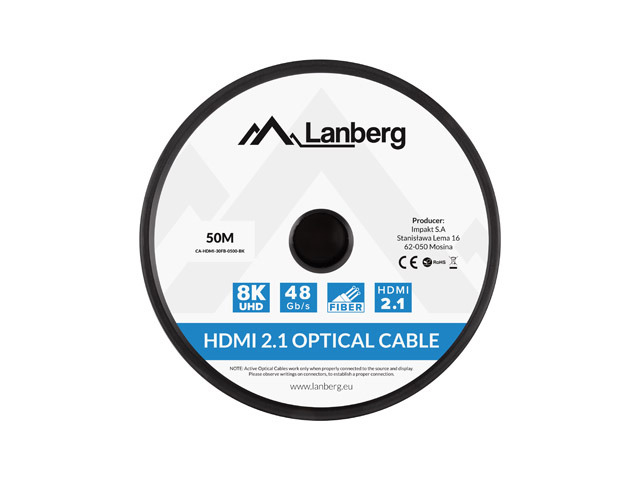 Lanberg CA-HDMI-30FB-0500-BK - 50 m - HDMI Typ A (Standard) - HDMI Typ A (Standard) - 48 Gbit/s - Schwarz, Ansicht 4