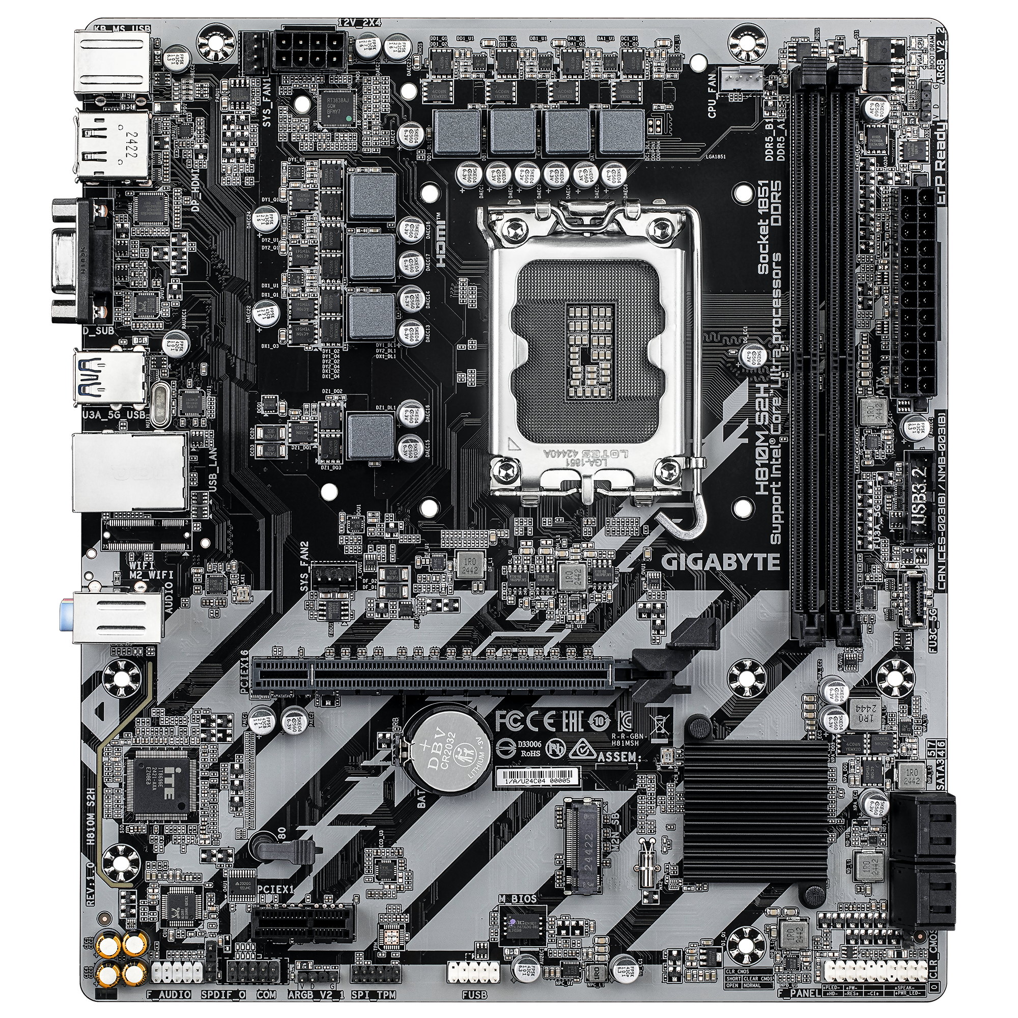 Gigabyte 1851 H810M S2H - DDR5/M.2/DP/HDMI/VGA/mATX - Mainboard - Intel H810, Ansicht 2