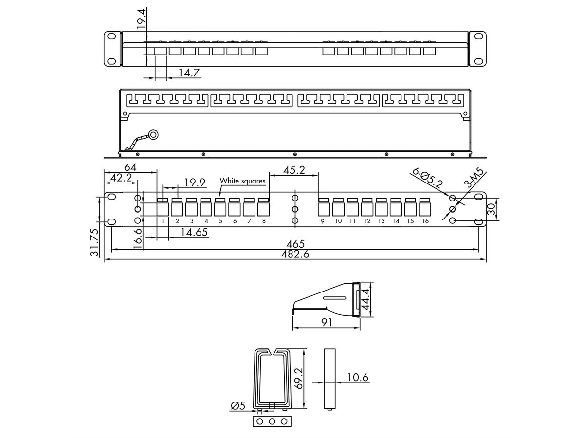 ROLINE 19-Keystone-Modulträger 16 Ports geschirmt schwarz, Ansicht 2