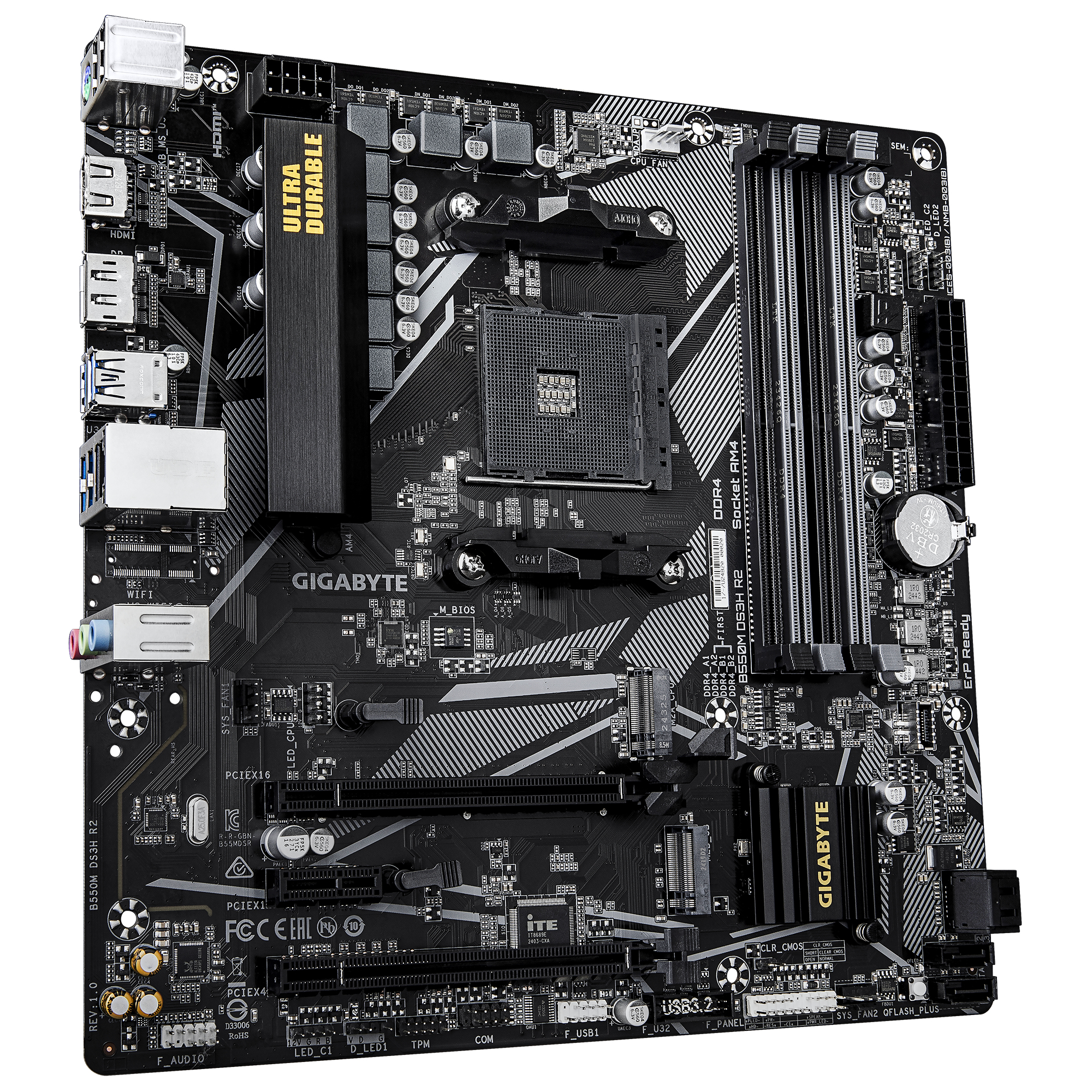 Gigabyte B550M DS3H R2 - Motherboard - micro ATX - Socket AM4 - AMD B550 Chipsatz - USB 3.2 Gen 1 - Onboard-Grafik, Ansicht 3