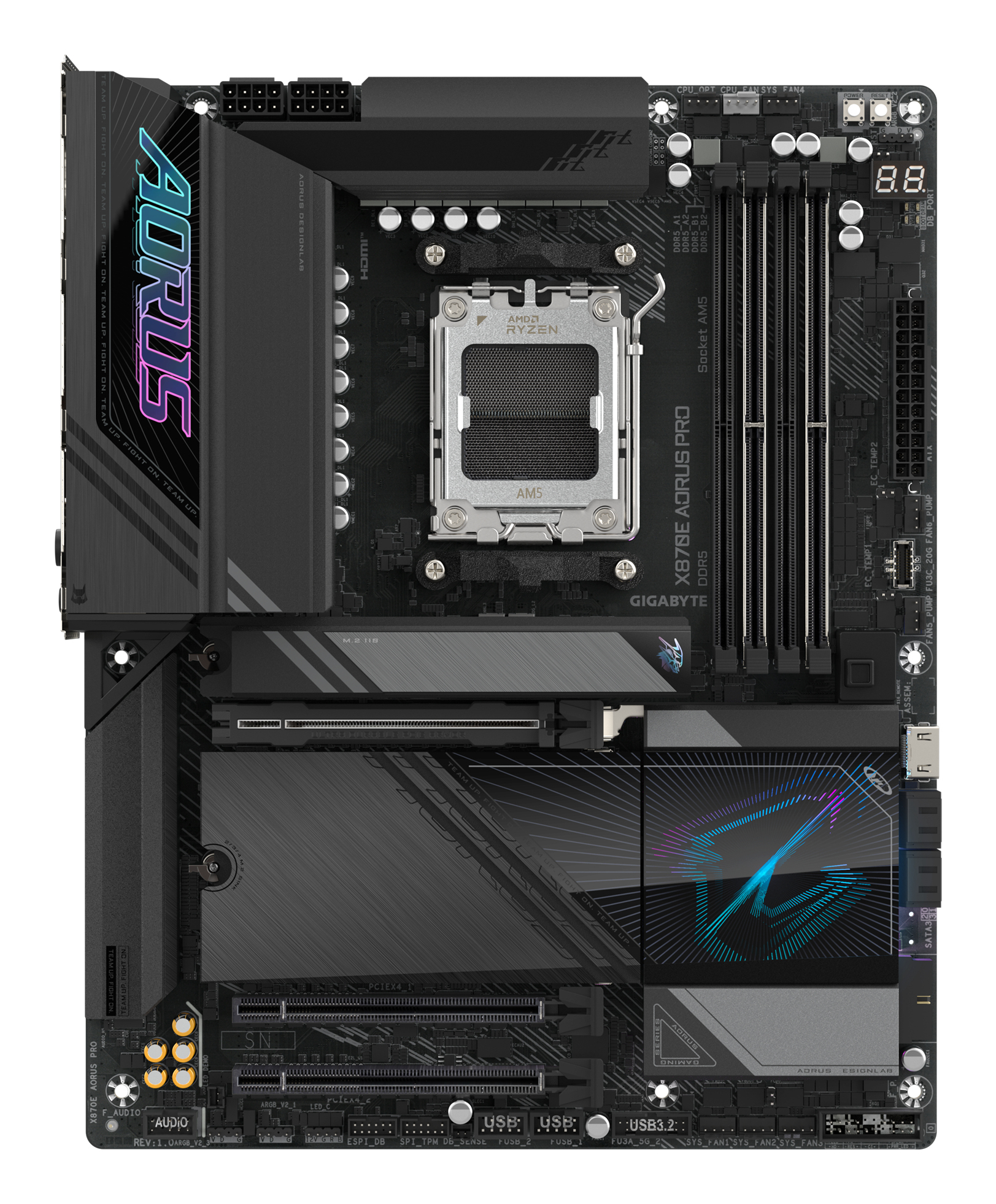 Gigabyte AORUS X870E PRO - Motherboard - ATX - Socket AM5 - AMD X870E Chipsatz - USB-C 3.2 Gen 2x2, USB4, USB 3.2 Gen 1, Ansicht 2