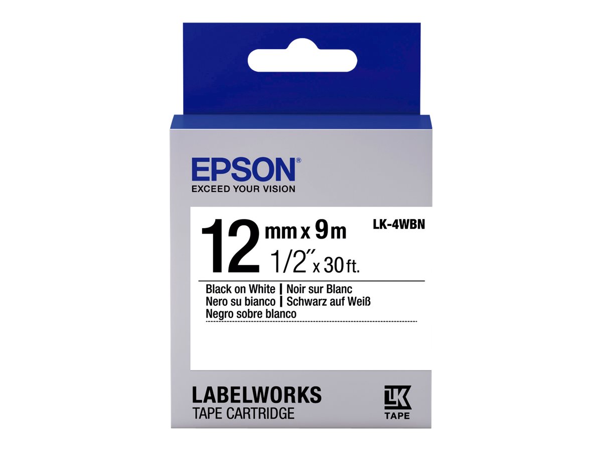 Epson LabelWorks LK-4WBN - Schwarz auf Weiß - Rolle (1,2 cm x 9 m) 1 Kassette(n) Etikettenband - für LabelWorks LW-1000, 300, 400, 600, 700, 900, K400, Z700, Z710, Z900