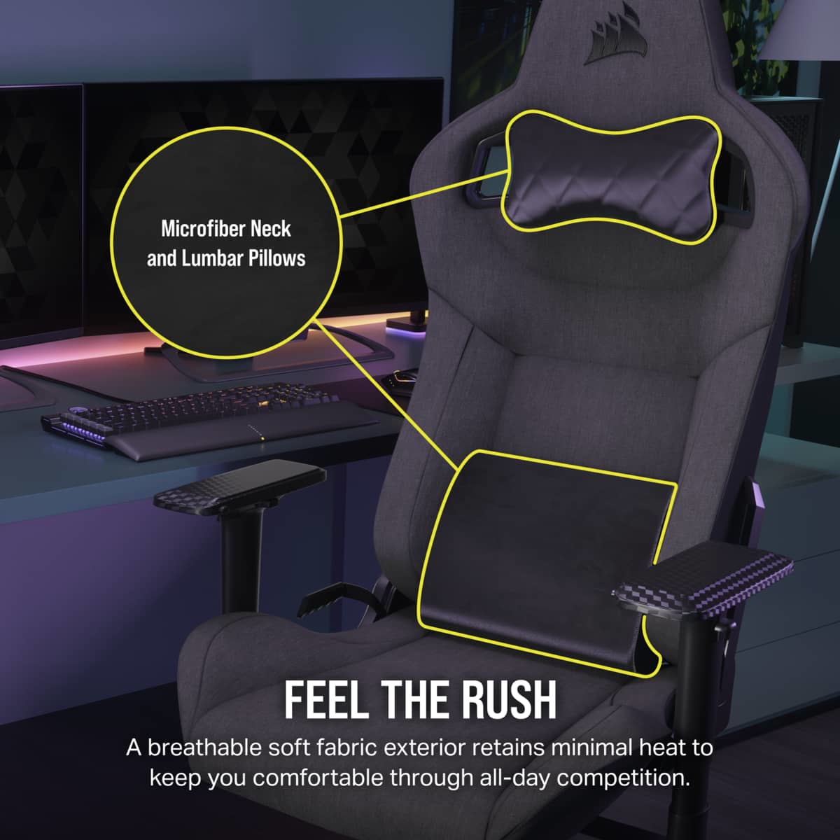 Corsair T3 RUSH - Gaming-Sessel - Armlehnen - T-förmig, Ansicht 3